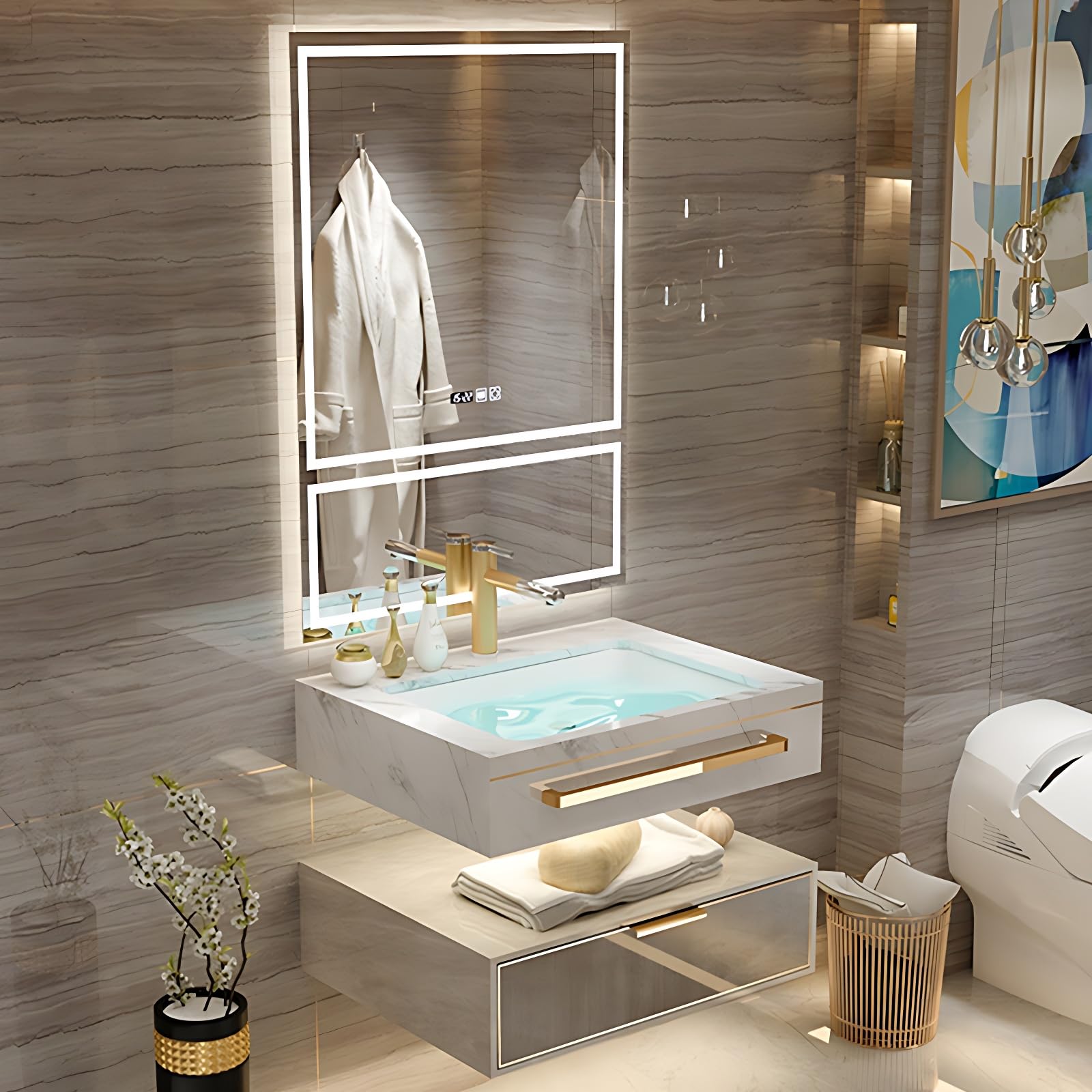 Modern Bathroom Vanity Set with LED Anti-Fog Mirror & Sink - 24