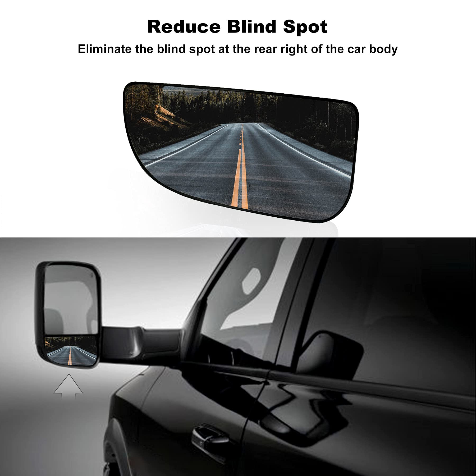 Dodge Ram 1500 2500 3500 4500 5500 Pickup 2010-2020 Left Outer Driver Side Convex Towing Mirror Glass 68067730AA 68067731AA with Holder - Perfect for Enhanced Visibility & Safe Towing