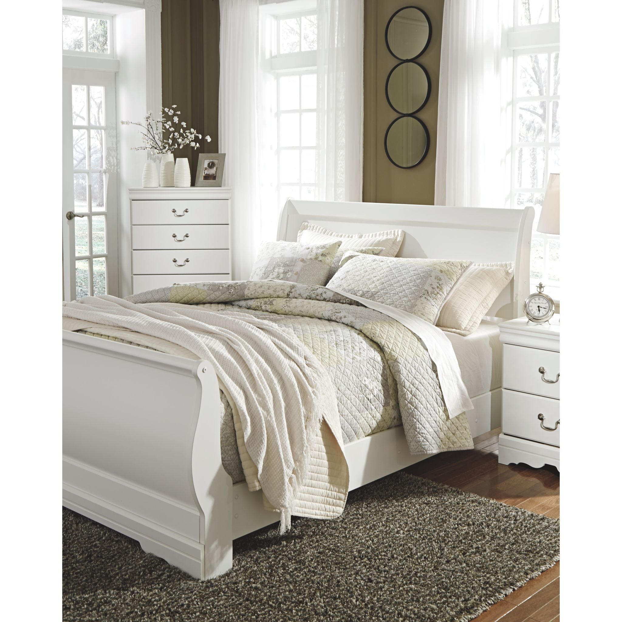 Anarasia Queen Sleigh Headboard in White - Elegant Upholstered Bed Frame for Master Bedroom Decor