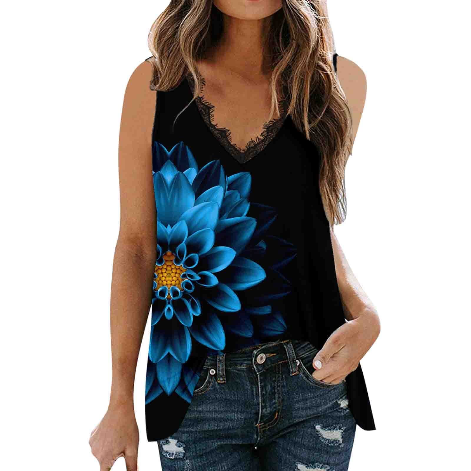 Women's Sleeveless V-Neck Lace Top with 3D Rose Floral Print - Summer Casual & Sleepwear - Perfect for Beach Outings, Lounge Wear and Nighttime Comfort