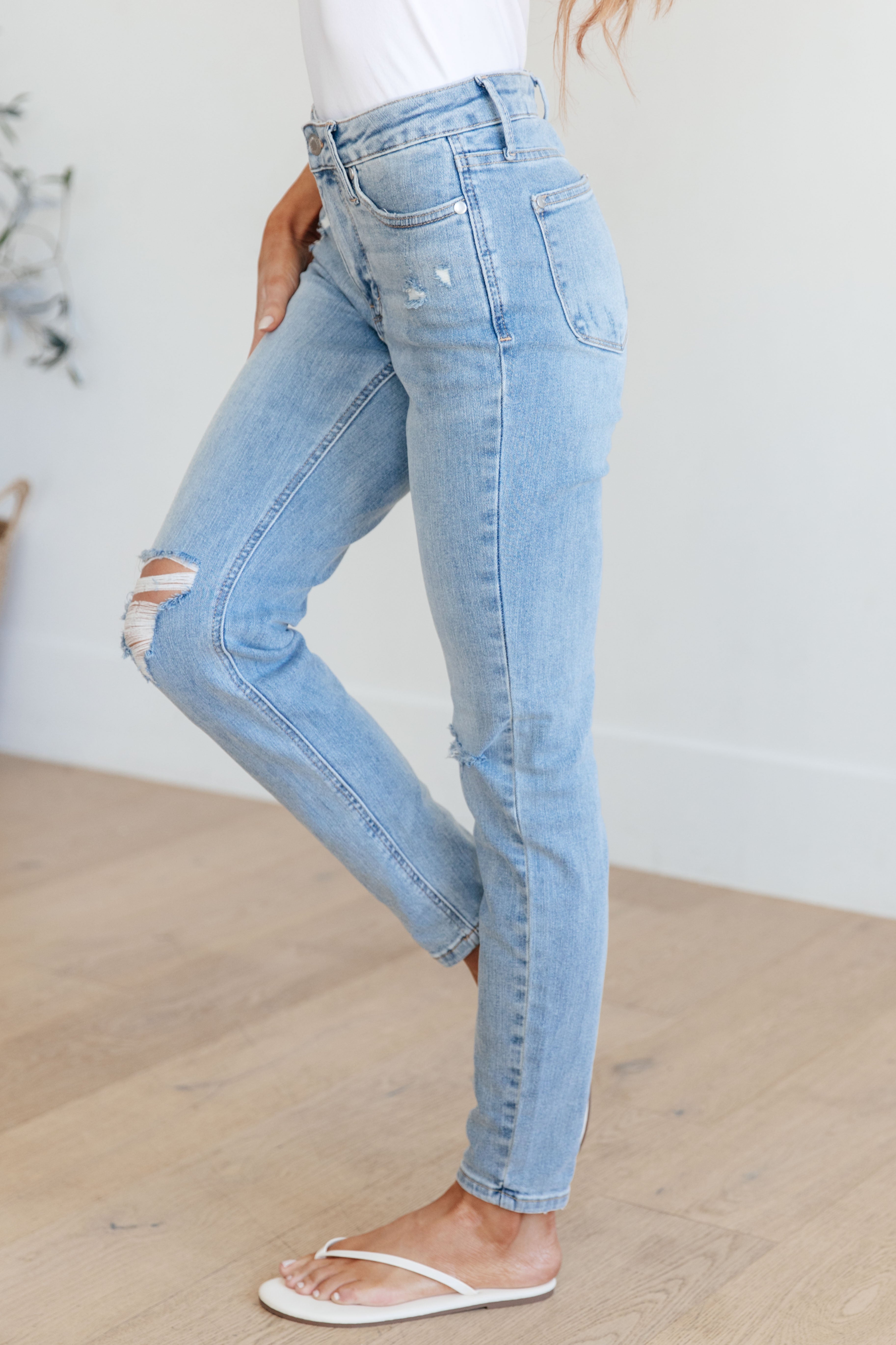 Eloise Mid Rise Control Top Distressed Skinny Jeans for Women - Slimming Tummy Control Denim Pants - Comfortable Stretch Skinny Fit Jeans for Casual Wear, Date Night & Office Outfits