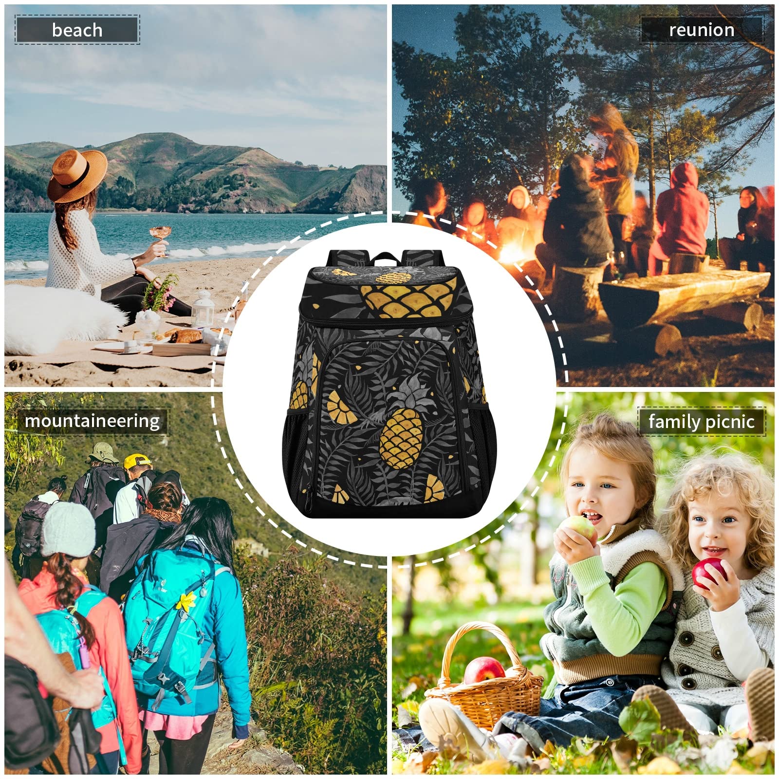 Insulated Pineapple Cooler Backpack - Leak Proof & Waterproof Beach Bag for 30 Cans, Lightweight Soft Lunch Cooler for Picnic, Hiking, Camping - Perfect for Outdoor Adventures (Men & Women)