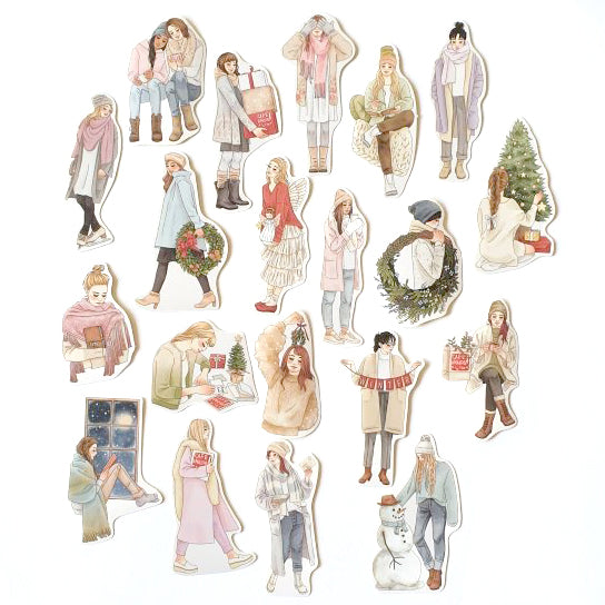 Cafe Analog X Windry R Mistletoe Girls Stickers in Tin - Vintage Style Decorative Stickers for Scrapbooking, Journals & DIY Crafts