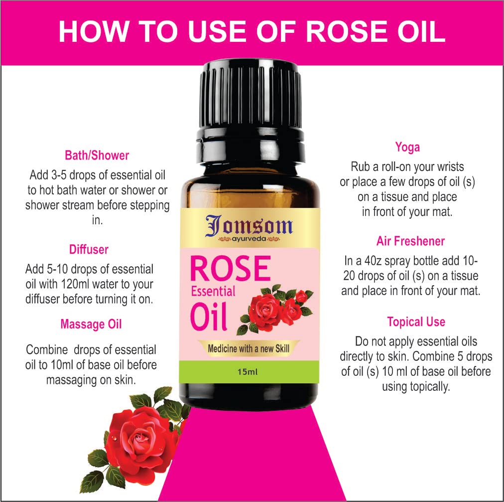 Pure Ayurvedic Rose Essential Oil (Gulab Oil) - 100% Undiluted, Natural Therapeutic Grade with Glass Dropper for Aromatherapy, Relaxation, Skin Care, Diffusers, Lotions, Soaps & Perfumes - Perfect for Spa, Massage, Meditation & Home Fragrance (15ml)