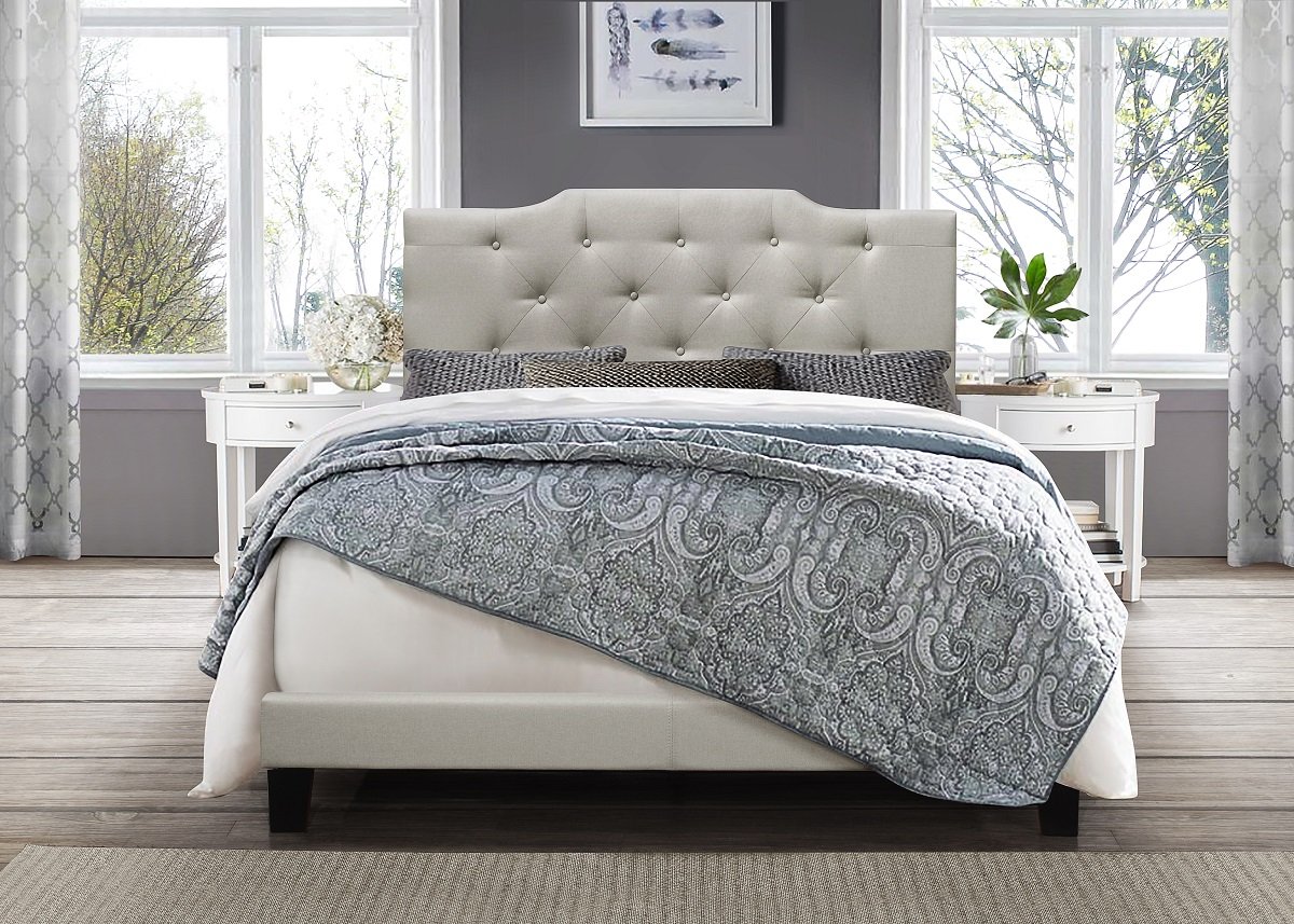 Kimberly Upholstered Queen Size Bed in Beige - Modern Bedroom Furniture for Master Bedroom & Guest Room