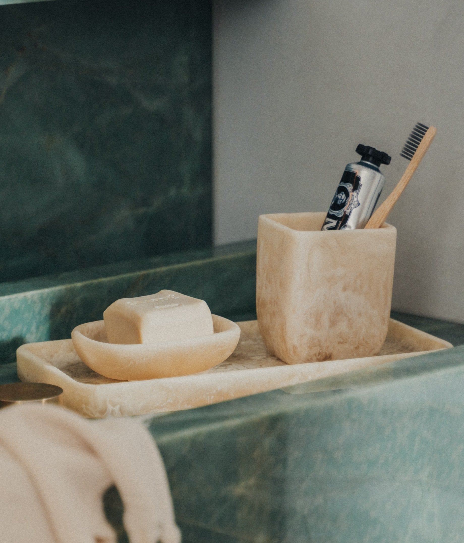 Flow Resin Bathroom Caddy Tray | Peach Blush Shower Organizer | Perfect for Bath, Shower & Spa Organization
