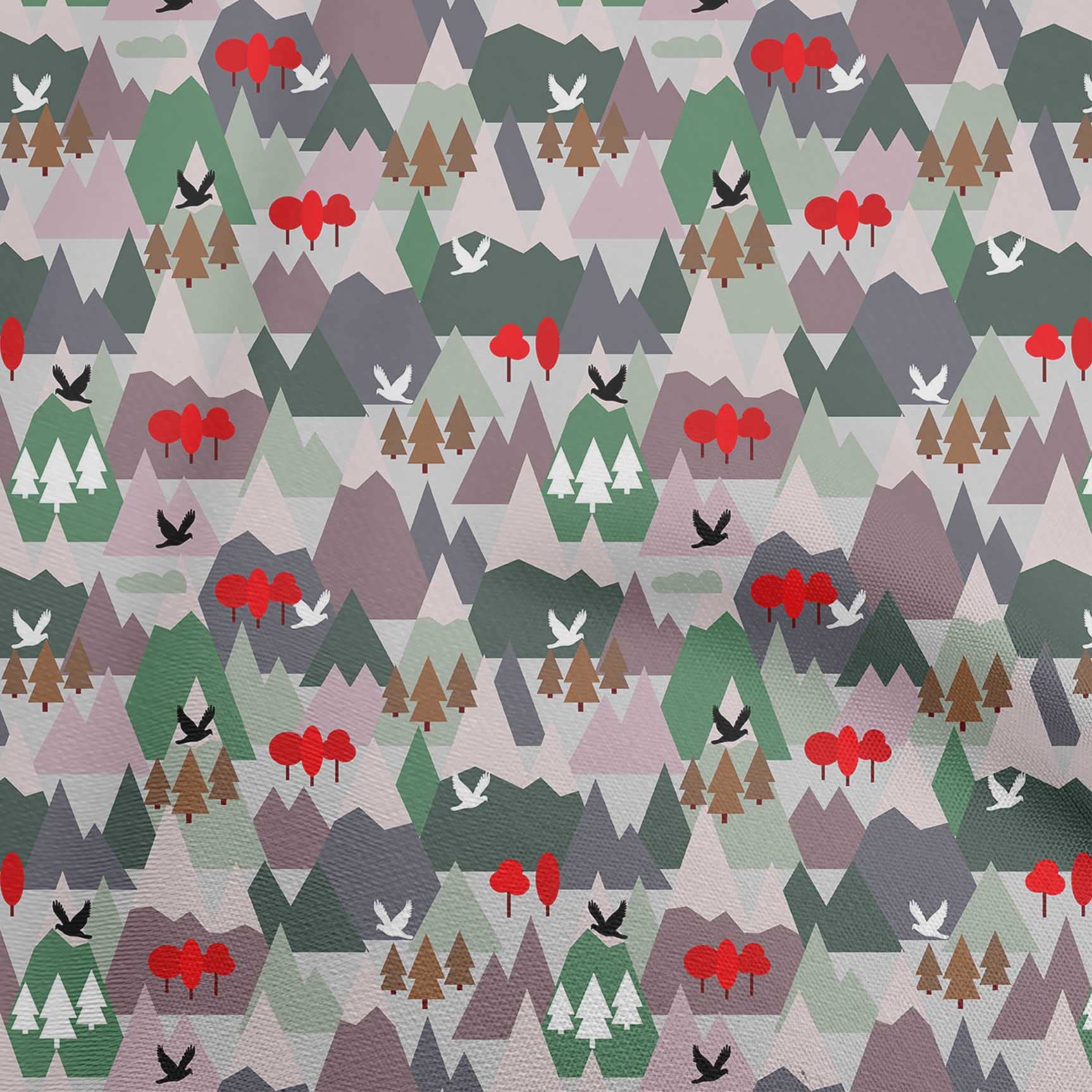 Premium Cotton Poplin Fabric - Sea Green Kids Mountains Print, 42