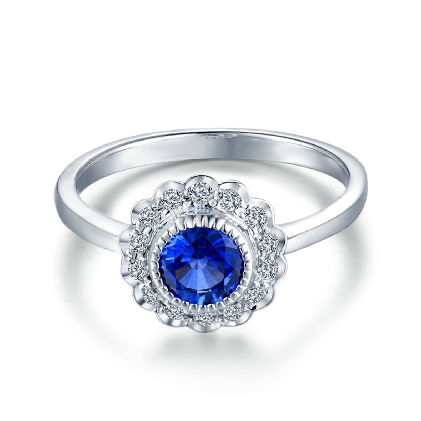 18K White Gold Women's Wedding & Promise Rings with 1ct Round Lab-Grown Sapphire, VVS Clarity – Perfect for Engagement, Anniversary & Special Occasions