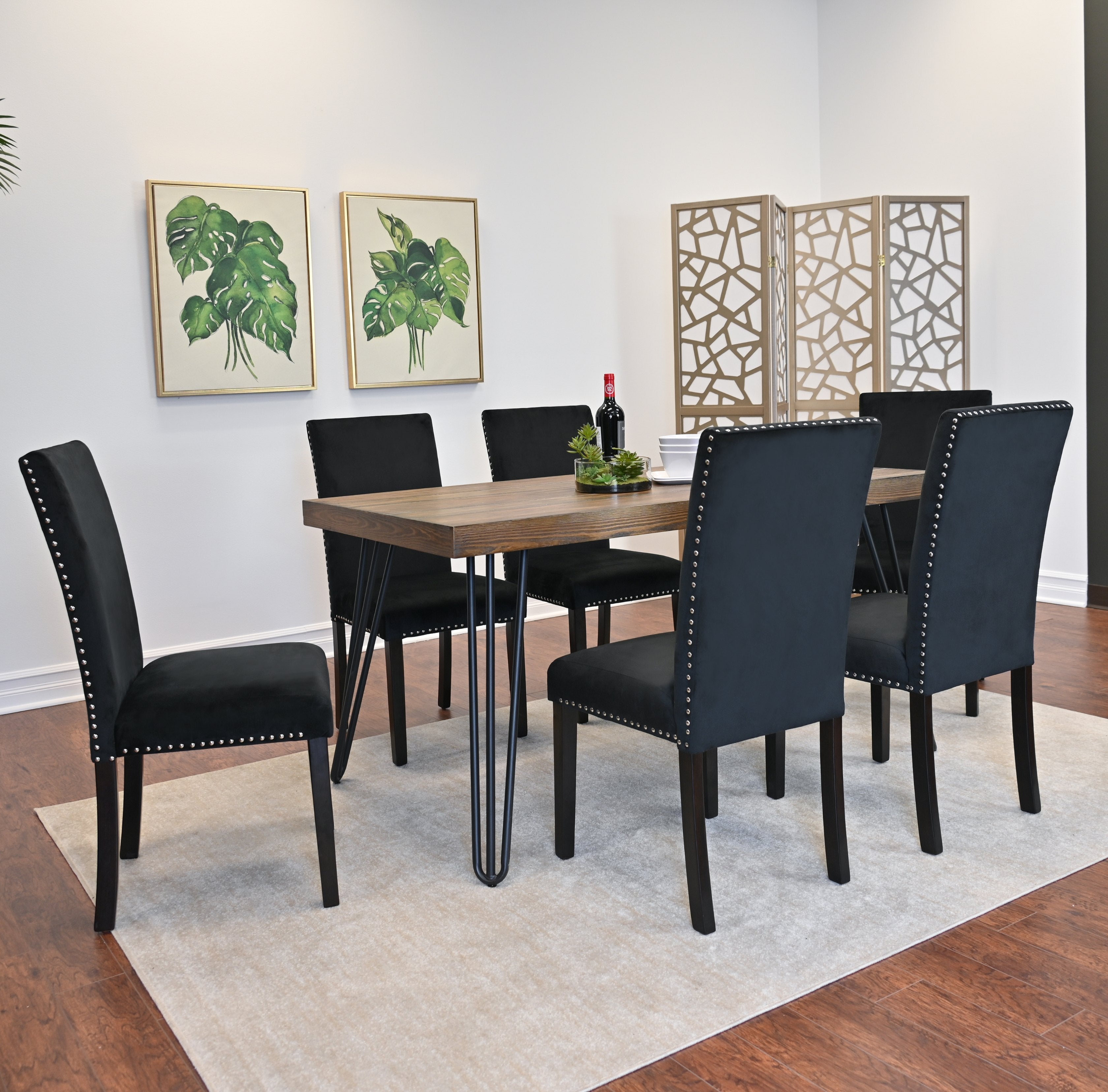 Roundhill Furniture Ashzo 7-Piece Dining Set with Hairpin Leg Table and 6 Chairs | Modern Kitchen & Dining Room Furniture for Family Gatherings & Entertaining