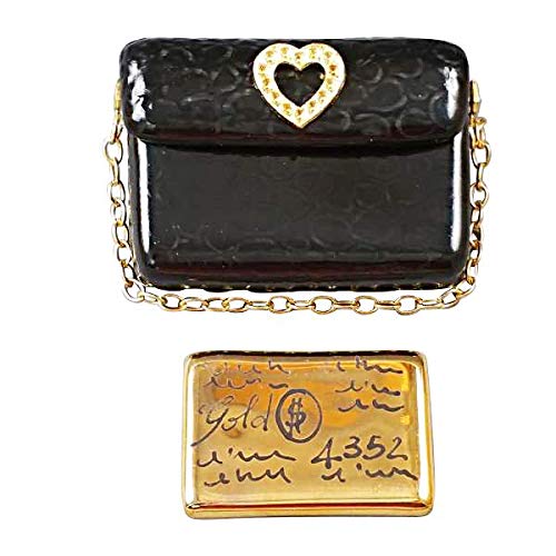 Rochard Black Purse Limoges Porcelain Box - Elegant Hand-Painted French Collectible Jewelry Trinket Box for Women - Perfect for Gift Giving, Home Decor & Jewelry Storage