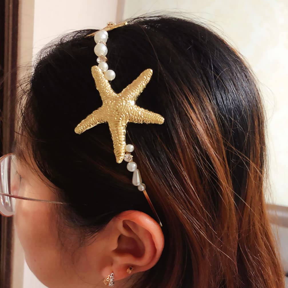 Lurrose Mermaid Headband with Pearls - Elegant Bridal Hair Accessories for Women, Wedding, Party & Vacation - Perfect for Beach Weddings, Bachelorette Parties & Photo Shoots