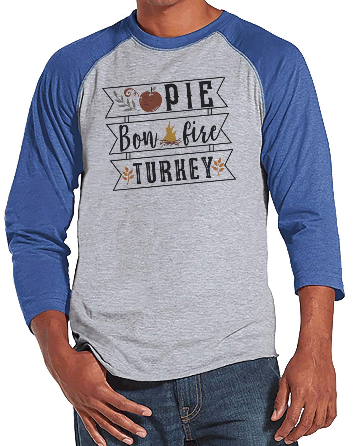 7 ate 9 Apparel Men's Thanksgiving Shirt - Funny Pie Bon Fire Turkey Graphic Tee for Holiday Parties & Family Gatherings