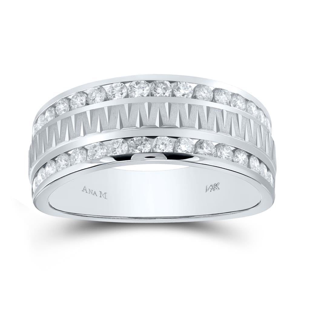 14K White Gold Men's Round Diamond Wedding Band Ring - 1 CTTW Double Row Design for Engagement & Anniversary Gifts | Jewels By Lux