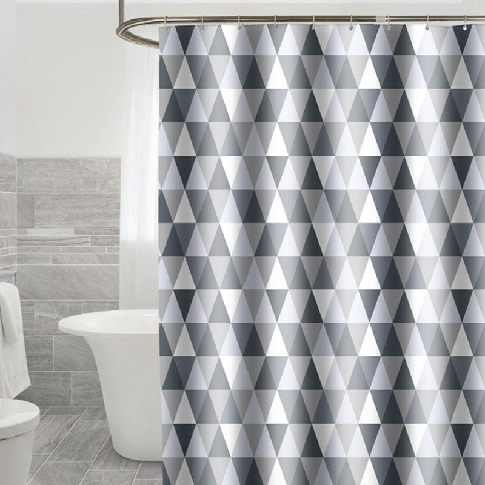 Waterproof Grey Geometric Pattern Bath Curtain - Thickened Polyester Shower Curtain with 12 Hooks (47x84 Inches) for Modern Bathroom Decor & Spa-Like Shower Experience