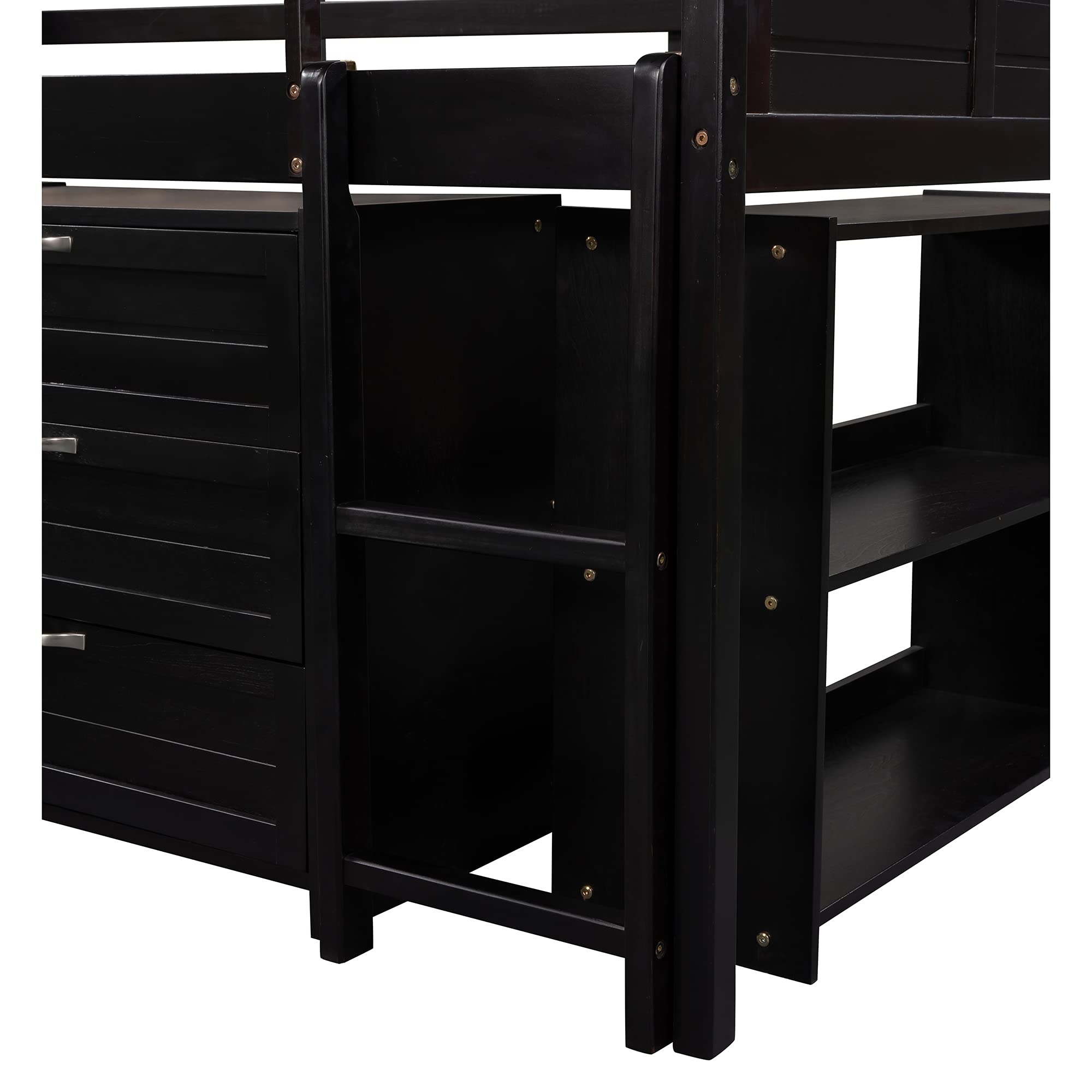 Harper & Bright Designs Solid Wood Low Twin Size Loft Bed with Slide, Drawers & Cabinet - Kids Bed Frame with Bookshelf for Bedroom, Living Room | Perfect for Small Spaces, Sleepovers & Play Areas