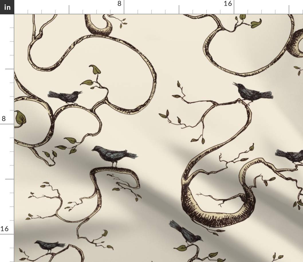 Birds & Branches Tree Halloween Printed Cotton Fabric by Spoonflower - Petal Signature Cotton for Sewing, Quilting, Apparel & DIY Crafts - Perfect for Halloween Decorations, Costumes & Home Decor Projects