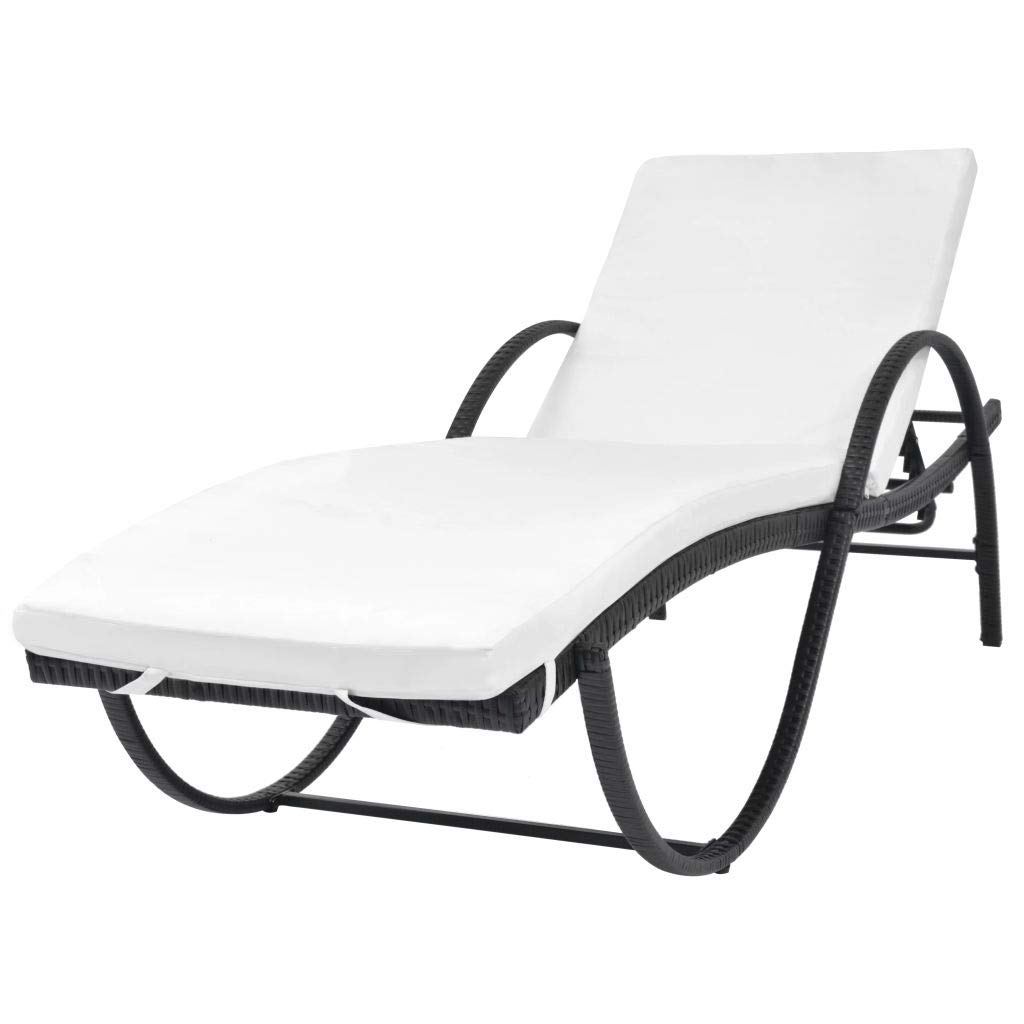 vidaXL 2-Piece Patio Lounge Chair Set with Cushions & Backrest - Black Poly Rattan Outdoor Chaise Lounge, Sunbed & Sunlounger with Side Table | Perfect for Poolside, Garden, Patio & Backyard Relaxation