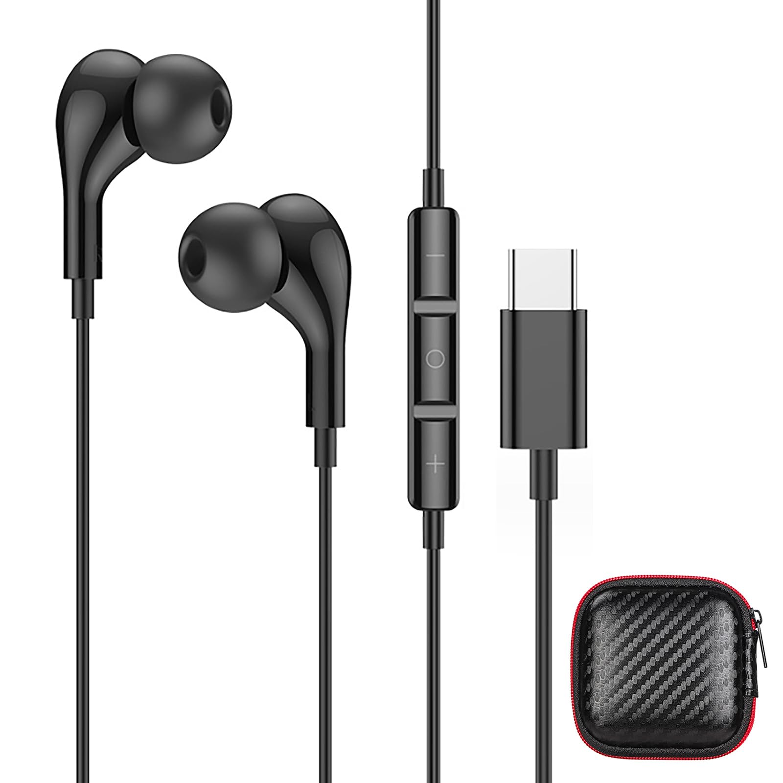 Premium Wired Earbuds with Noise Cancelling Mic - Compatible with iPhone 16/15/14/13/12, Samsung Galaxy S25/S24/Z Flip5/4/3/S23/S22 (USB-C) - Black In-Ear Headphones for Workouts, Commuting & Gaming