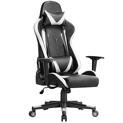 Ergonomic Gaming Chair - High Back Computer Office Chair with Adjustable Lumbar Support, Swivel & Racing Style - Black/White - Perfect for Gamers, Home Office & Workstations (Gift for Men, Women, Dad)