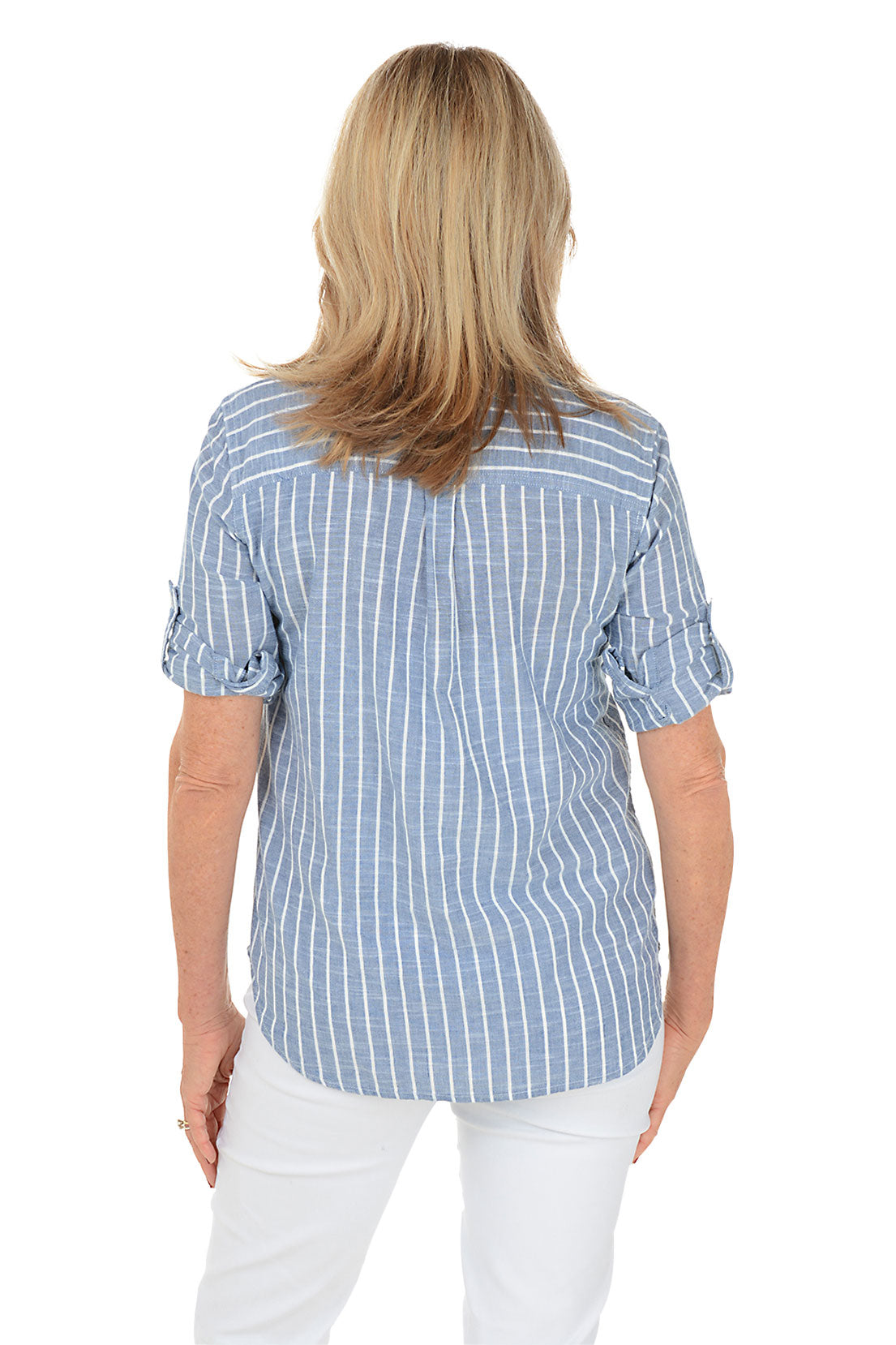 Indigo Striped Cotton Roll Sleeve Shirt for Men - Casual Button Down Shirt for Summer, Beach & Outdoor Activities