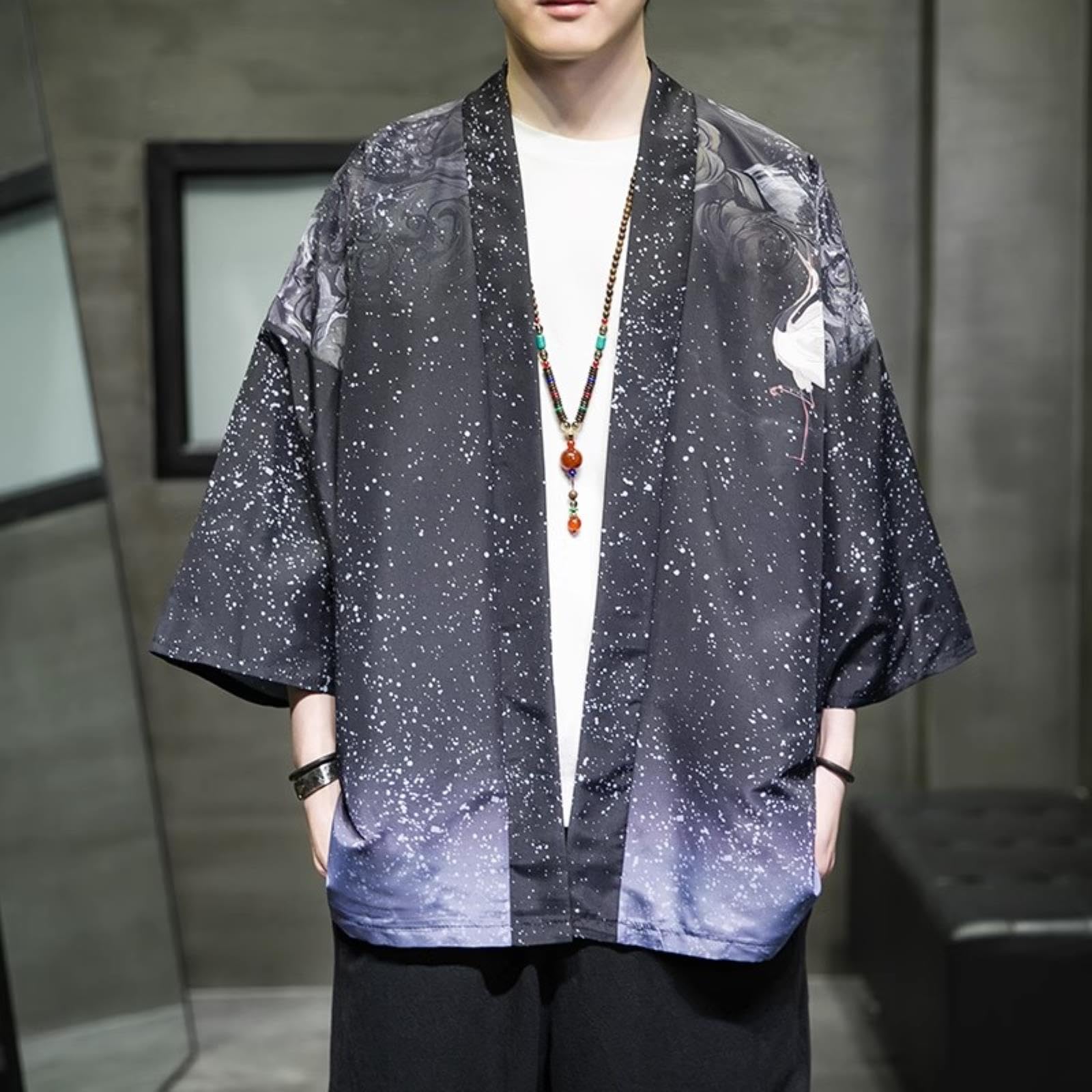 Premium Chinese Hanfu Embroidered Silk Robe - Men's Oversize Kimono Cardigan Jacket - Ancient Japanese Style Coat for Cosplay, Loungewear & Special Occasions