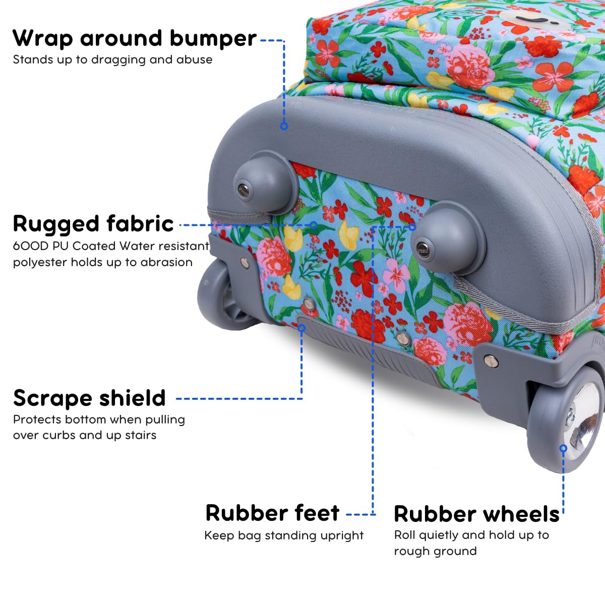 J World New York Sundance Rolling Backpack for School - 20 Inch Wheeled Bookbag with Durable Wheels & Adjustable Handle, Perfect for Kids & Teens (Flora Print) - Ideal for Travel, Commuting & Daily School Use