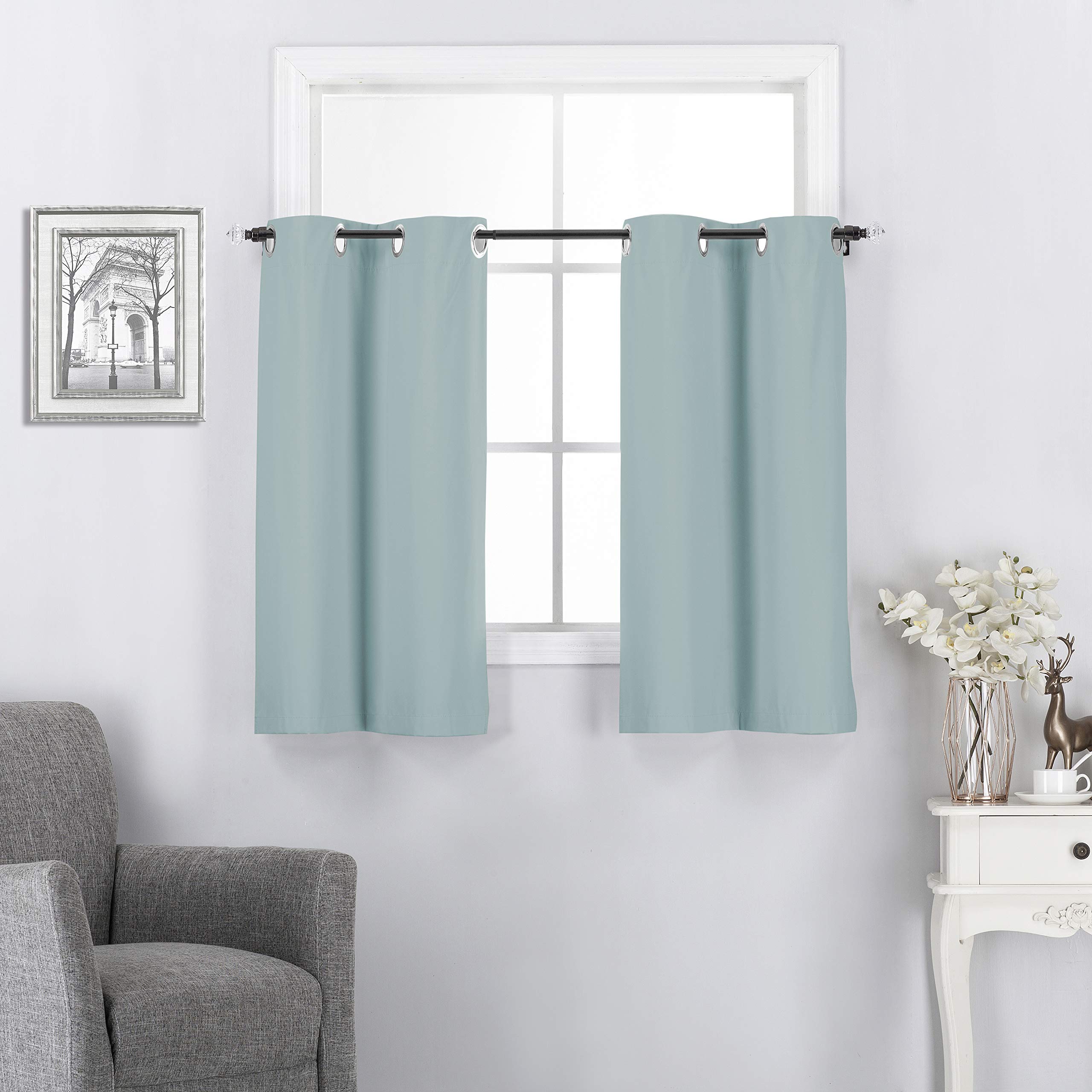 Energy Efficient Blackout Window Valances - Thermal Insulated Grommet Top Curtains for Kitchen, Bathroom & Small Windows, 2 Panels 30x36 Inch, Slate Blue - Perfect for Privacy, Light Control & Energy Savings in Any Room
