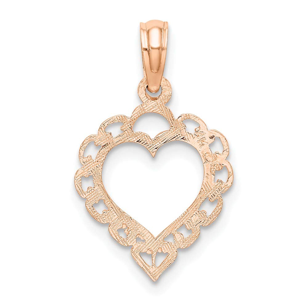 14K Rose Gold Polished Lace Border Heart Pendant Necklace - Elegant Jewelry Gift for Women, Perfect for Valentine's Day, Anniversary & Special Occasions