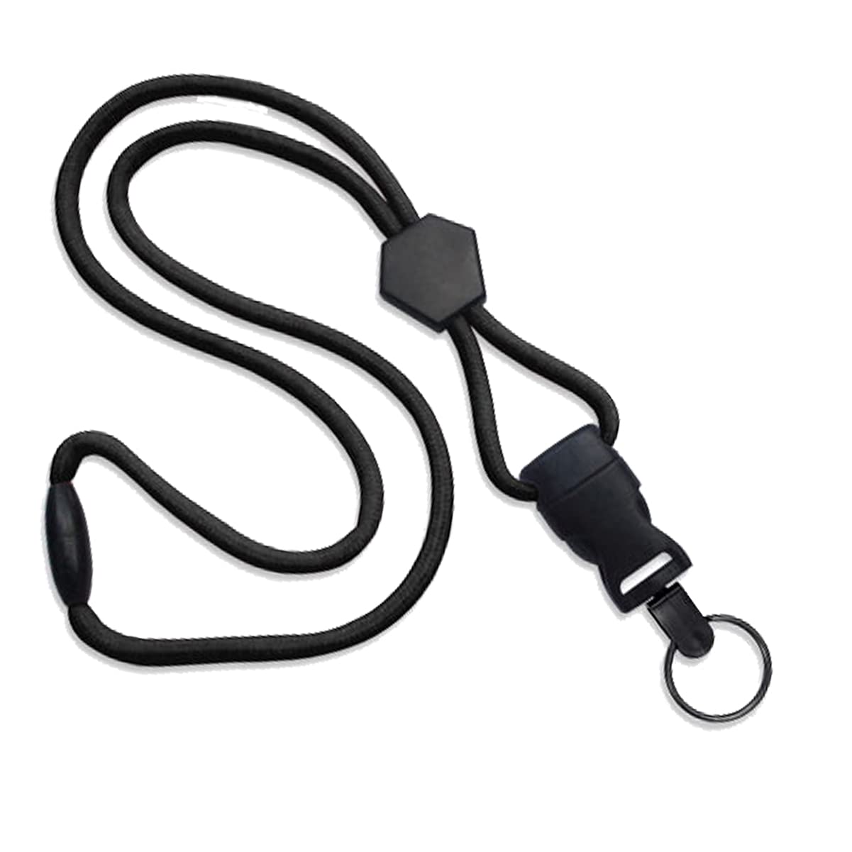 100 Pack Heavy Duty Breakaway Lanyard with Detachable Key Ring - Adjustable Round Neck Badge Holder & Quick Release Clip - Secure Key Card Access for Work, Events & Conventions (Black)