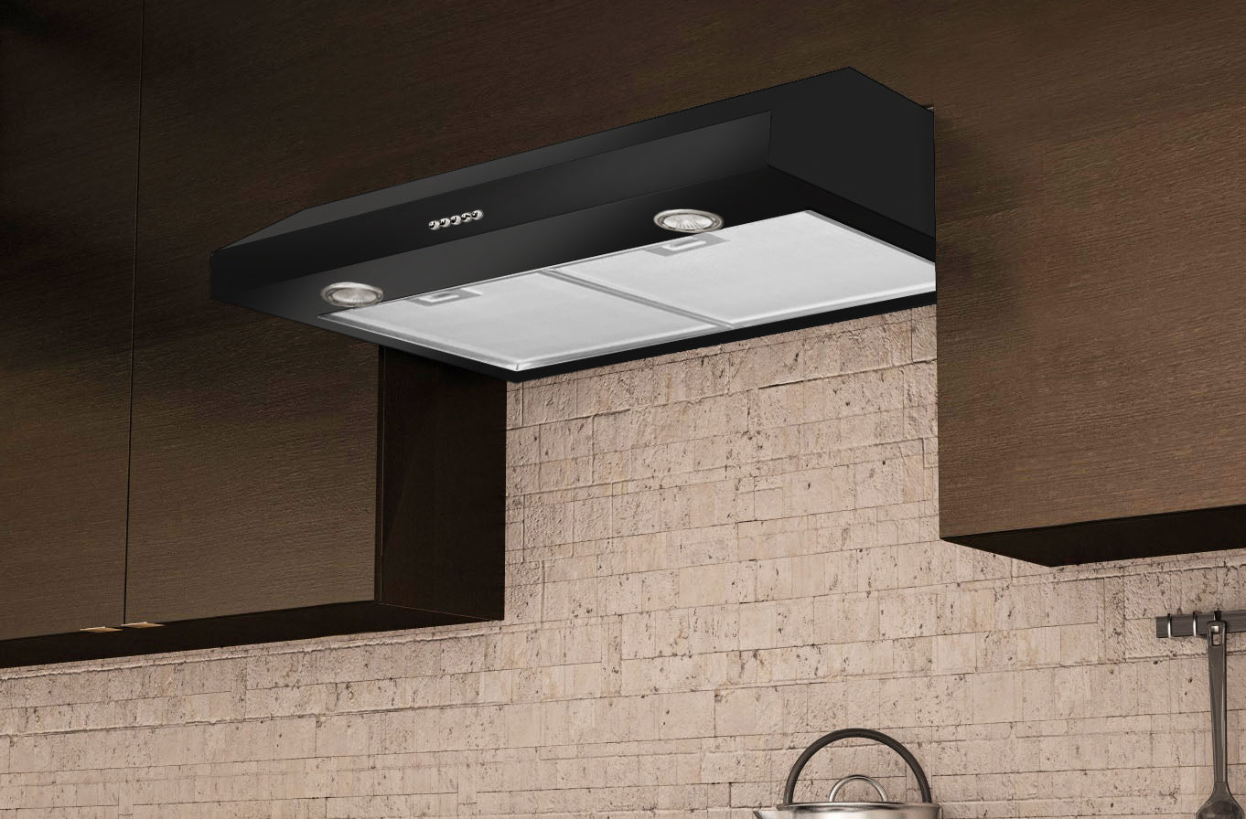 Slim Plus 30 Inch Black Under Cabinet Range Hood - Powerful Kitchen Ventilation for Smoke & Odor Removal - Perfect for Small Kitchens & Apartments