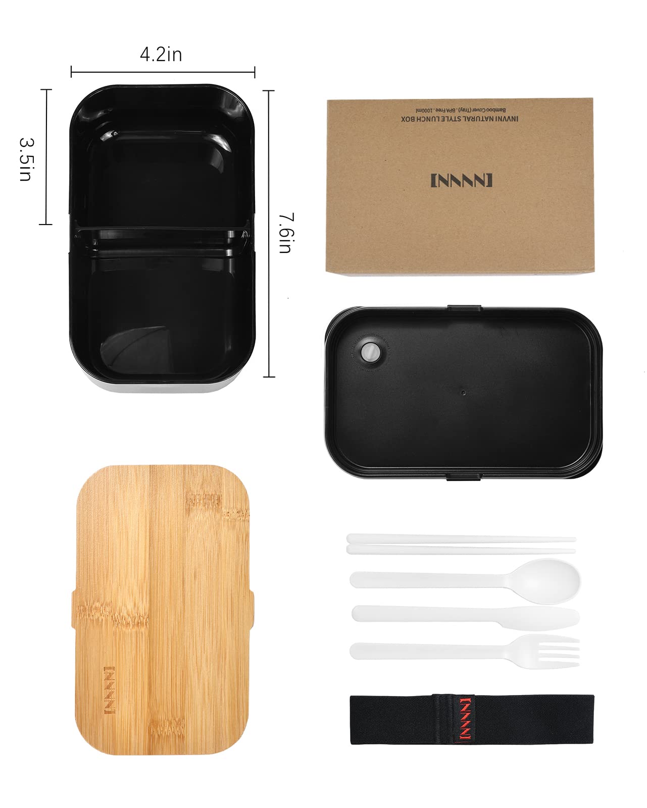 Eco-Friendly Bento Box Lunch Container for Adults - Natural Bamboo Lid with Cutlery & Chopsticks | Microwave & Dishwasher Safe | BPA-Free & Leakproof | Perfect for Office, School, Picnics & Meal Prep