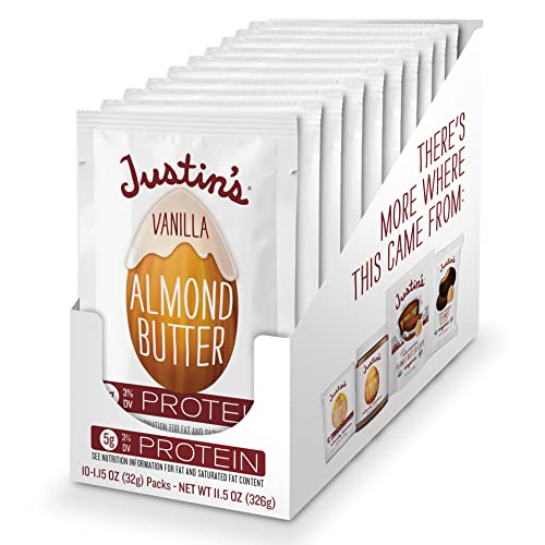 Organic Justin's Gluten-Free Vanilla Almond Butter 1.15 oz Squeeze Packs (10 Pack) - Healthy Snack for Kids, Paleo & Keto Diet, On-the-Go Breakfast & Workout Fuel