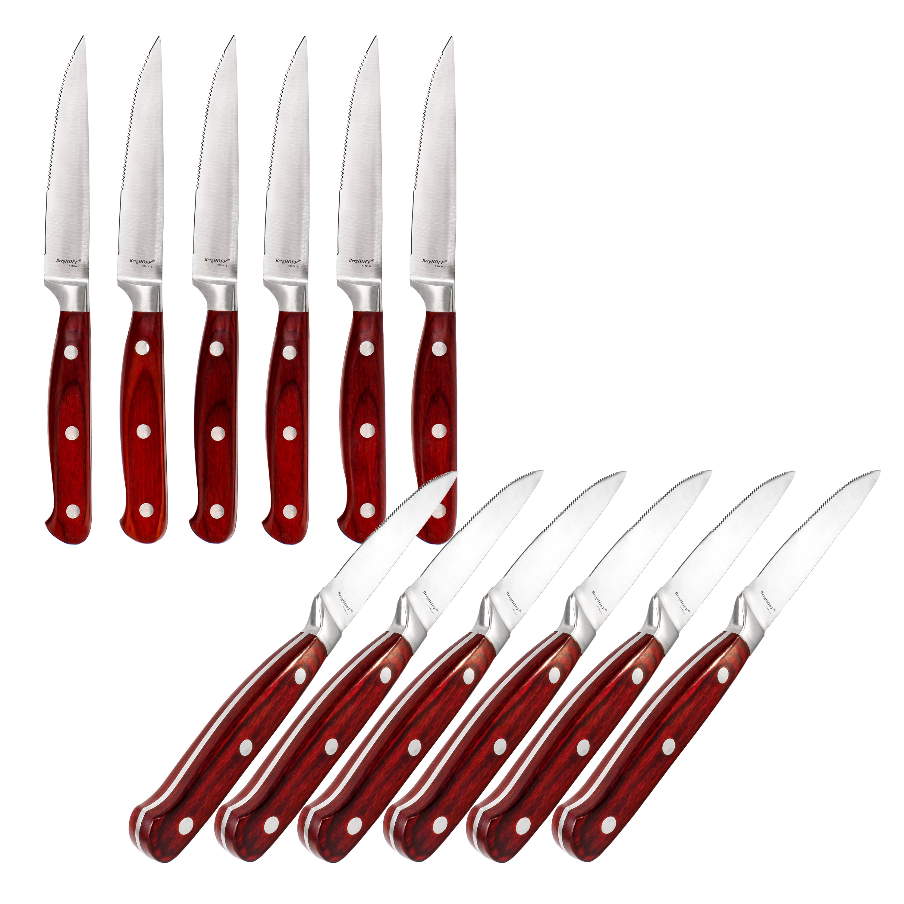 BergHOFF Pakka Wood 12-Piece Stainless Steel Steak Knife Set with 4.75