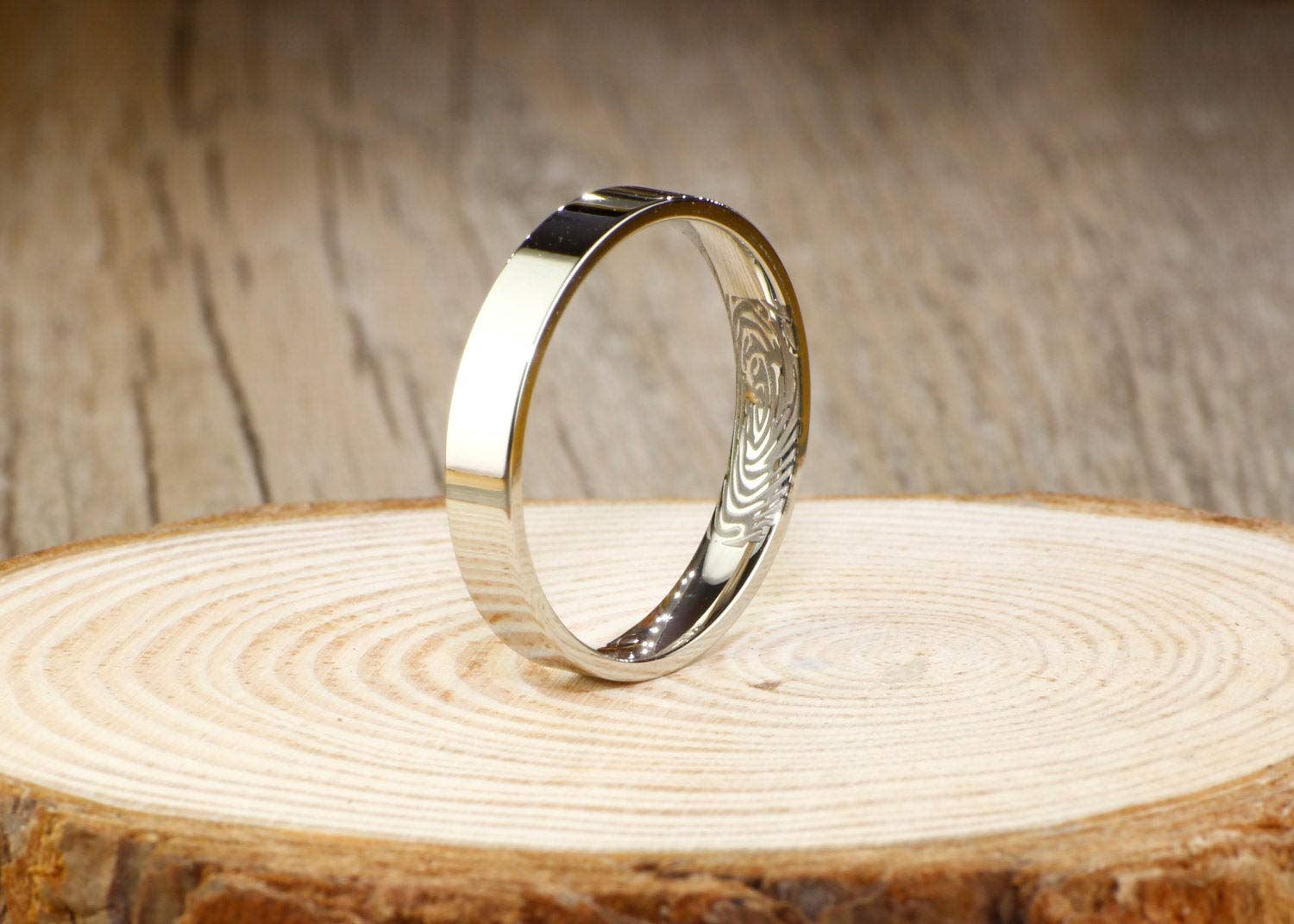 Custom Handmade Titanium Fingerprint Rings for Women - Personalized Wedding Band, Anniversary Ring, Unique Flat Plain Design - Perfect for Engagements, Weddings & Special Gifts