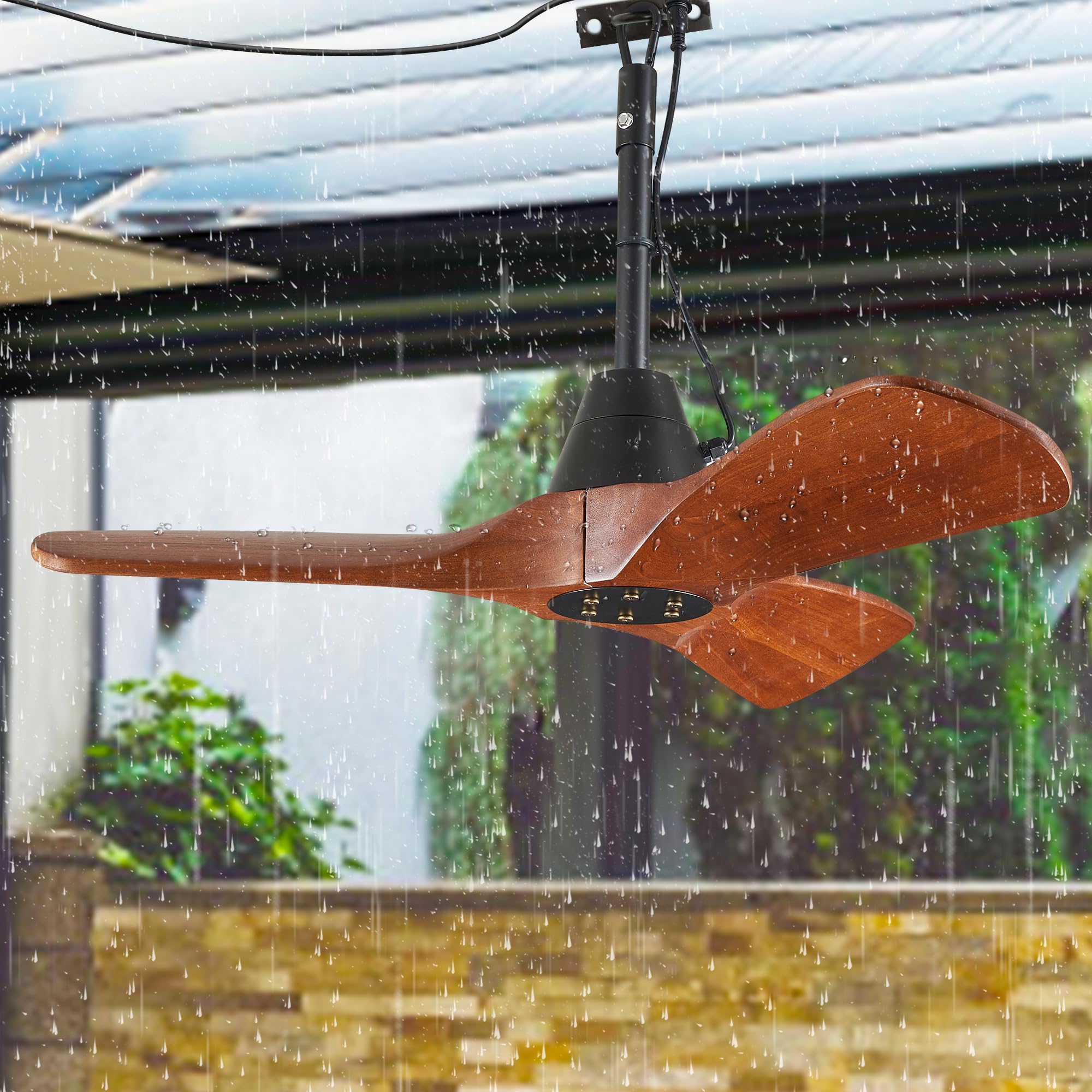 3 Blades Rustic Wood Ceiling Fan - 34