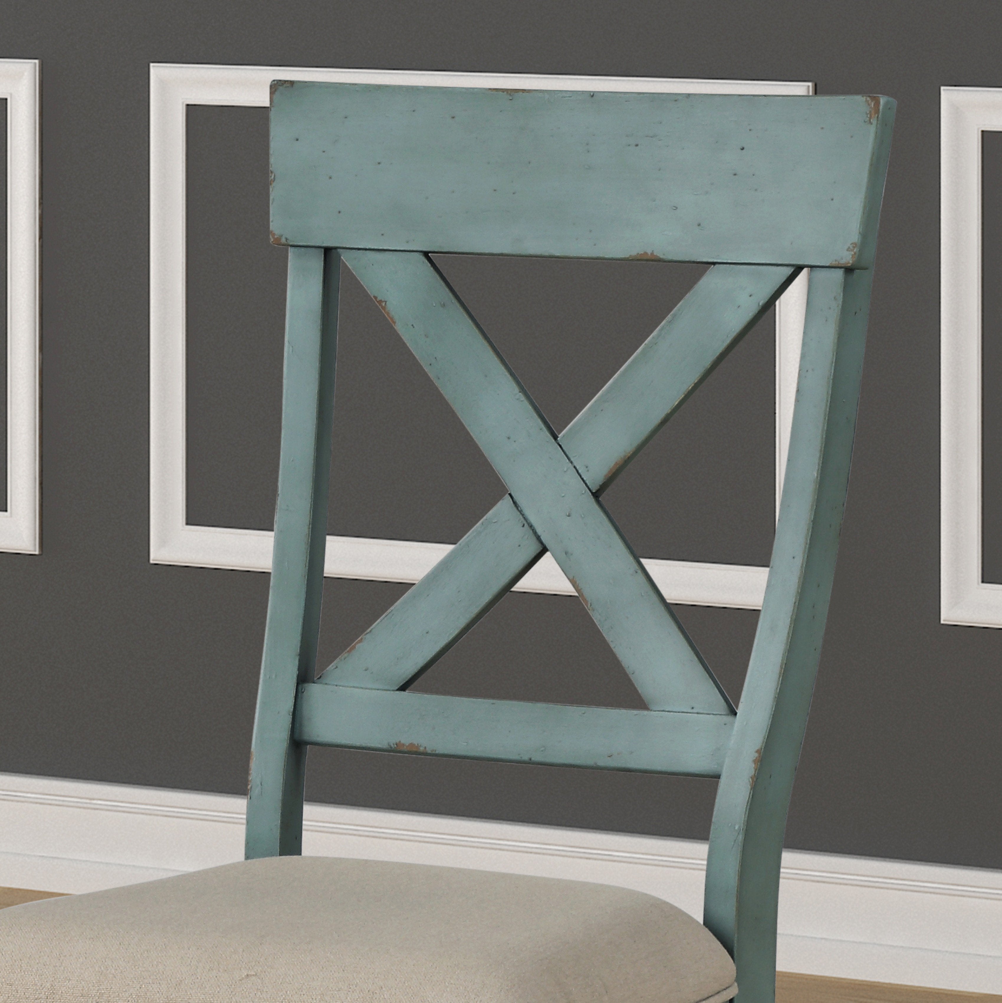 Roundhill Furniture Prato Two-Tone Wood Cross Back Upholstered Dining Chairs Set of 2 - Modern Farmhouse Kitchen & Dining Room Seating for Home & Restaurant