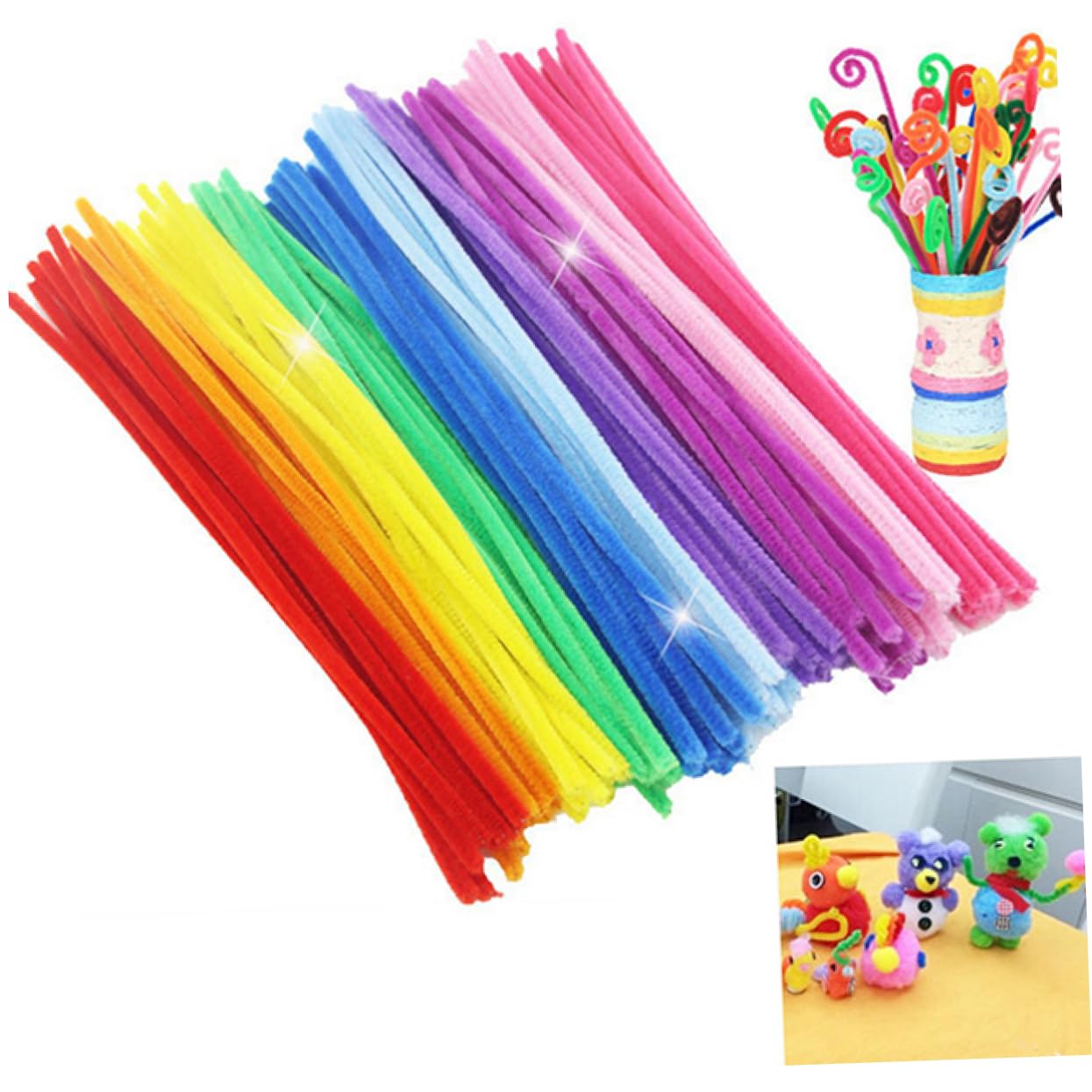 150pcs Chenille Craft Stems - Colorful Fuzzy Pipe Cleaners for DIY Christmas Art, Kids Crafts, Bendy Sticks, Plush Sticks & Process Tubes - Perfect for School Projects, Holiday Decorations & Sensory Play