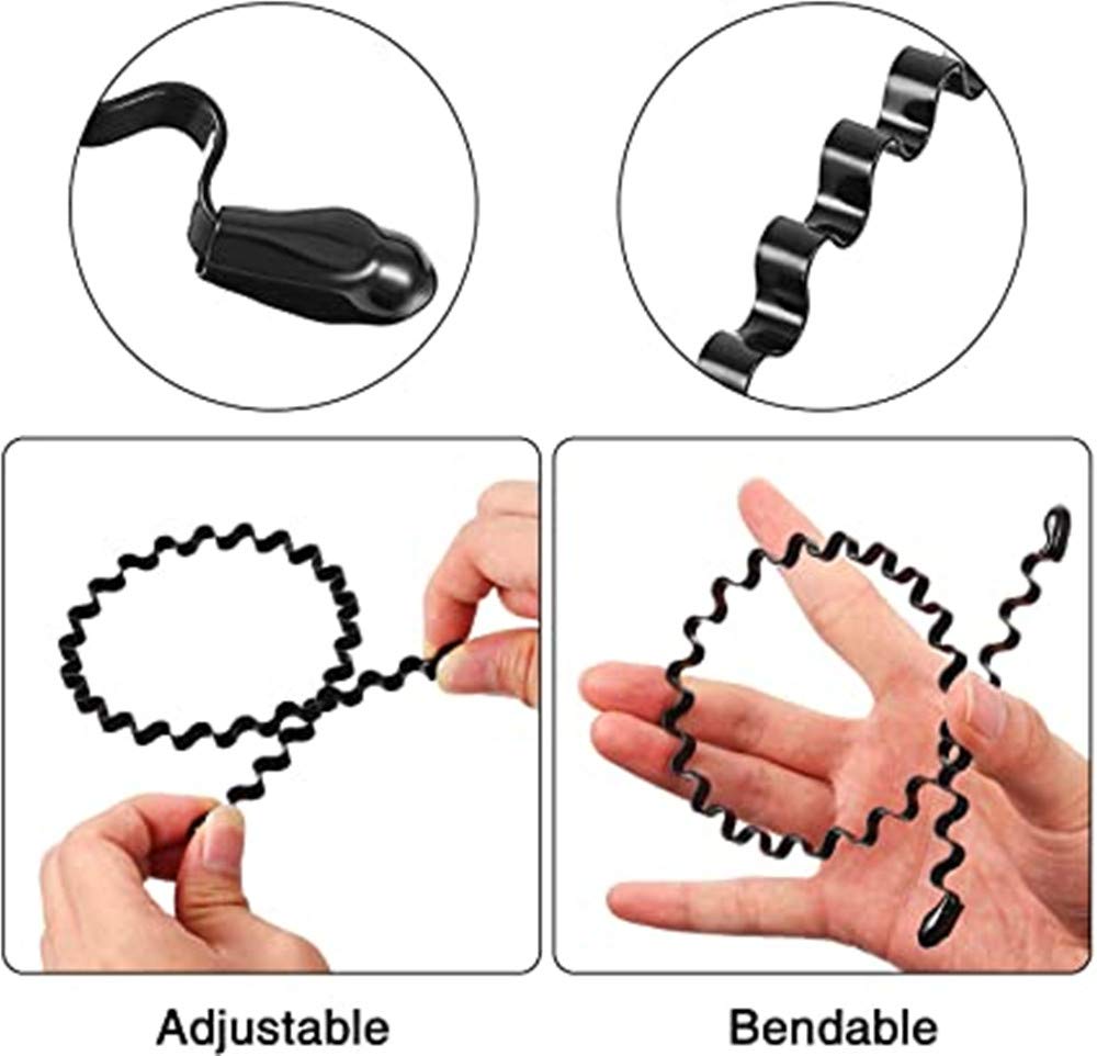 2 Pack Black Metal Headbands for Men & Women - Wavy Hairband, Spring Hair Hoop, Unisex Slicked Back Headband - Non Slip Elastic for Sports, Yoga, Fashion & Outdoor Activities (3244)