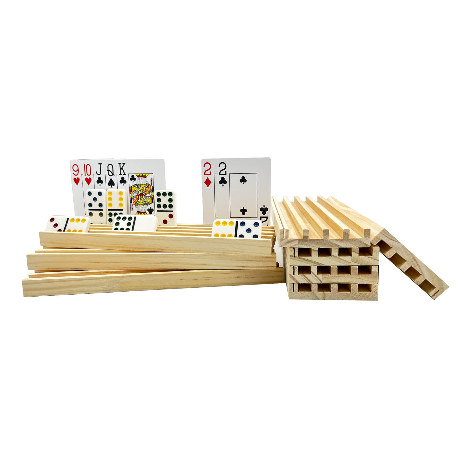 SEETOOOGAMES 8pcs Wooden Domino Rack Trays - Domino Tiles Game Set with Playing Card Holders - Perfect for Family Game Nights, Parties, and Board Game Enthusiasts
