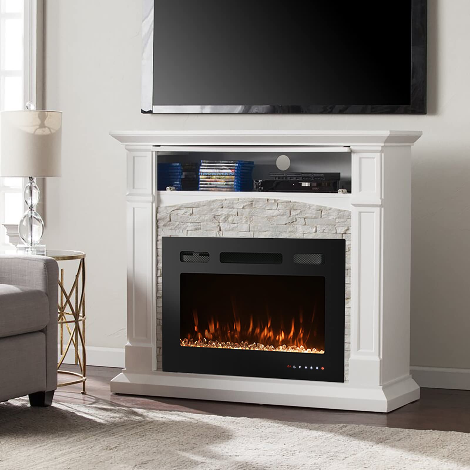 36 Inch Recessed Electric Fireplace Insert - Wall Mounted LED Fireplace with Logs & Crystal, 750W/1500W - Quiet Linear Fireplace for Living Room, Bedroom & Office - Perfect for Home Decor & Winter Heating