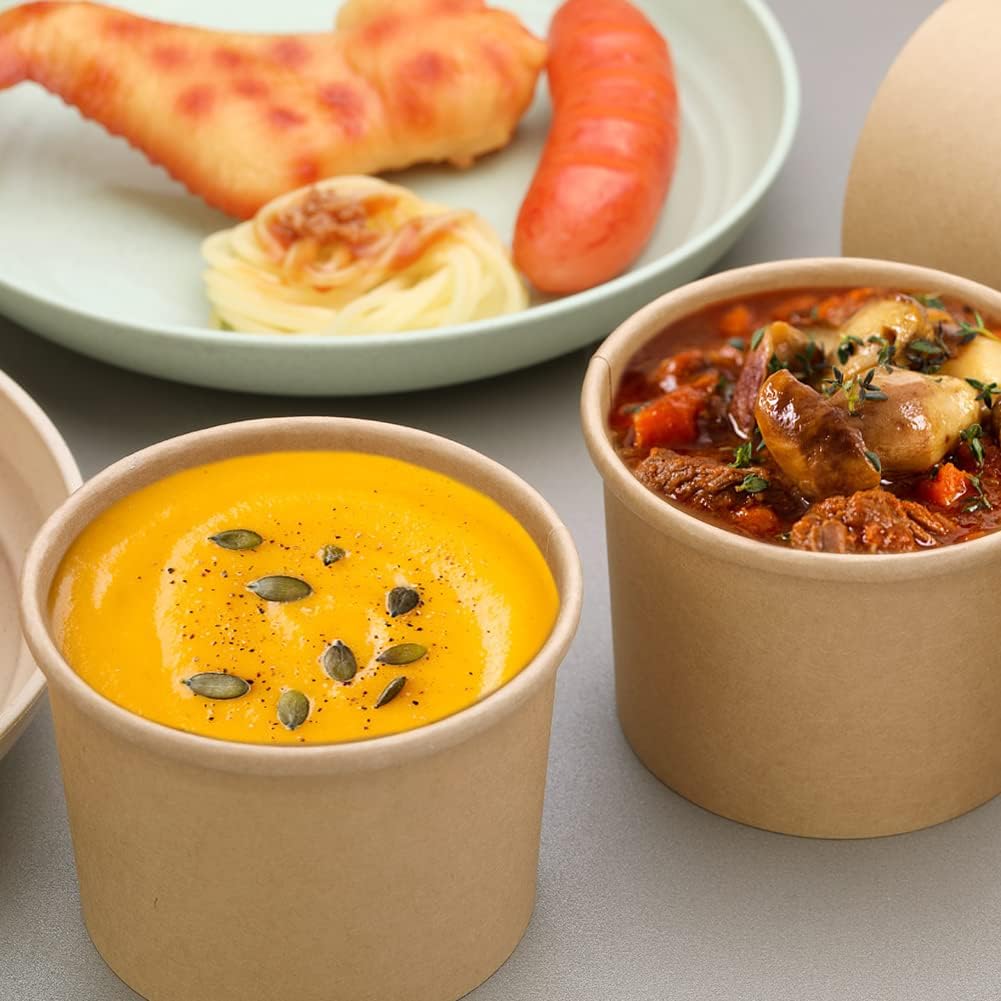 12 oz 50 Pack Disposable Paper Containers with Lids - Eco-Friendly Dessert Bowls for Hot & Cold Foods, Ice Cream, Yogurt, Fruit - Perfect for Parties, Catering, Takeout & Home Use