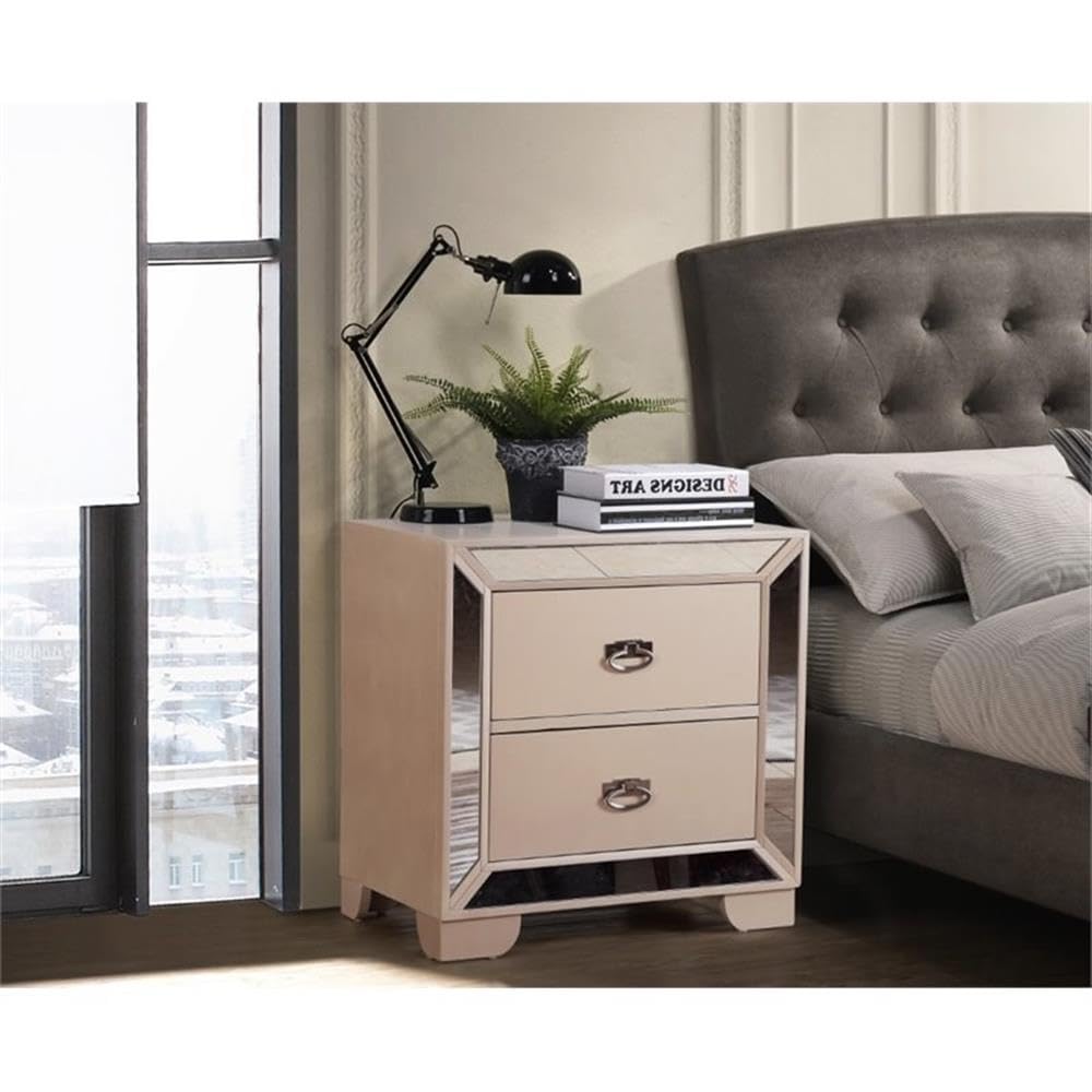 Glory Furniture Hollywood Hills 2-Drawer Nightstand in Pearl White - Modern Bedside Table for Bedroom, Guest Room & Nursery Storage
