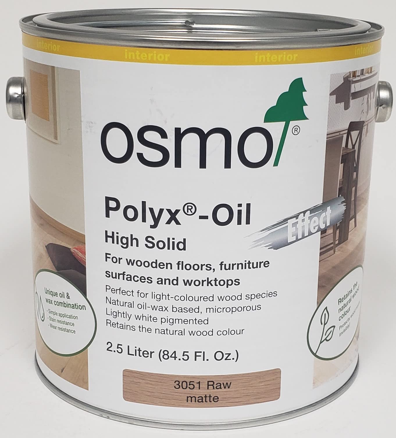 Osmo Polyx-Oil 3051 Raw Natural Wood Finish - 2.5 Liter (0.66 Gallon) for Hardwood Floors, Furniture & Deck Protection | Eco-Friendly, Food-Safe Oil Treatment for Indoor & Outdoor Use