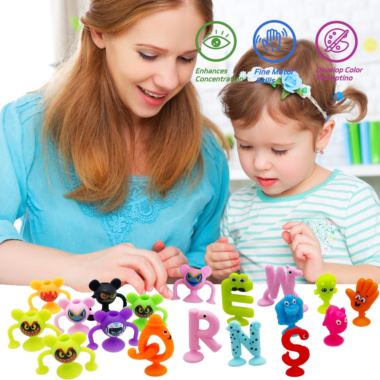 38-Piece Silicone Suction Cup Bath Toys for Kids - Alphabet & Number Sensory Learning Toys for 3-7 Year Old Boys & Girls | Montessori Educational Toys for Bathtime Fun & Early Childhood Development