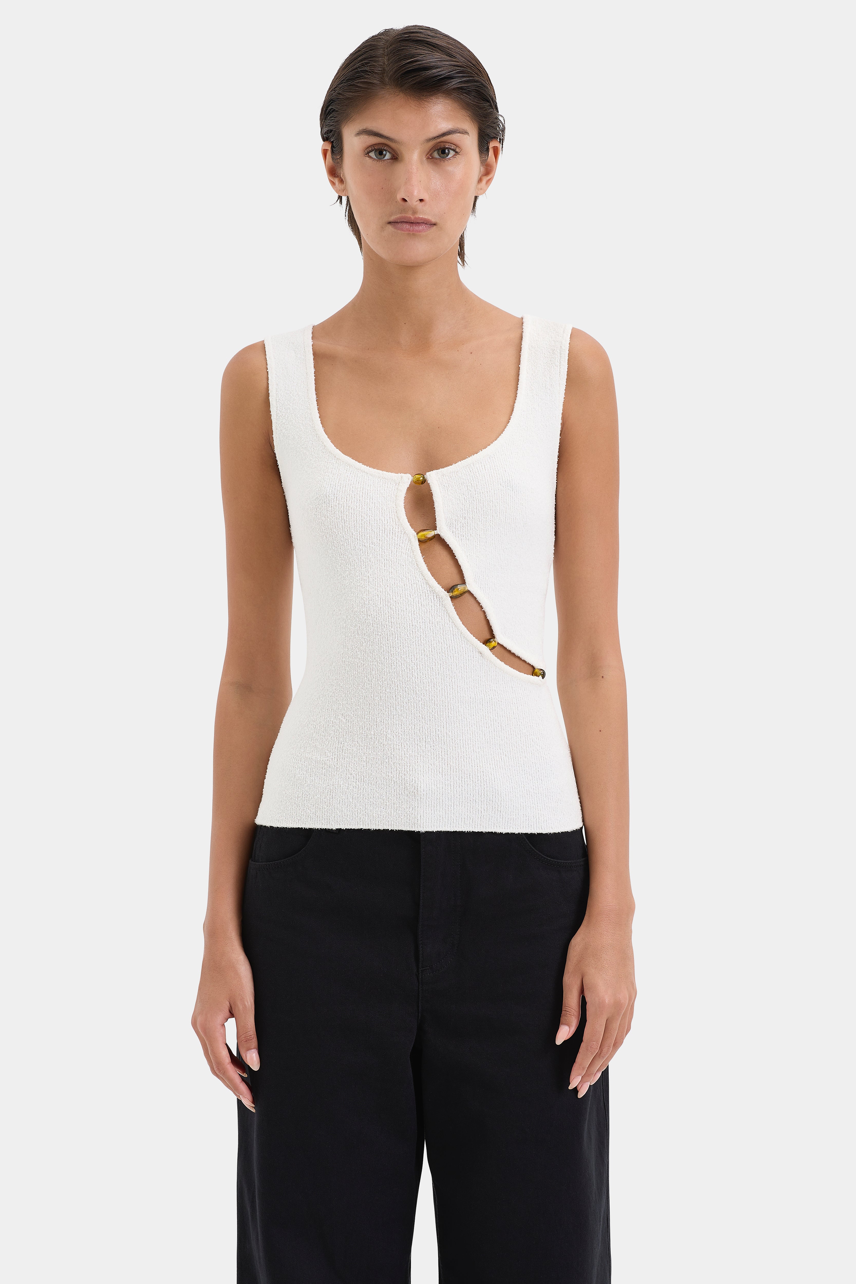 Chiara Beaded Tank Top for Women - Elegant Summer Blouse with Pearl & Crystal Embellishments | Perfect for Beach Vacations, Date Nights & Casual Outings