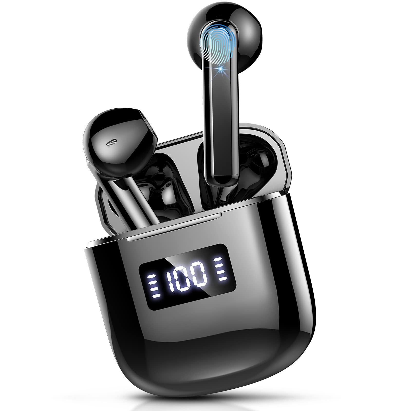 **Wireless Earbuds Bluetooth 5.0 Headphones with 4 Mic Noise Cancellation, Hi-Fi Stereo Sound, 25H Playtime, LED Display Charging Case, IPX7 Waterproof - Sport Earphones for Running, Gym, Workout - Compatible with iPhone & Android**