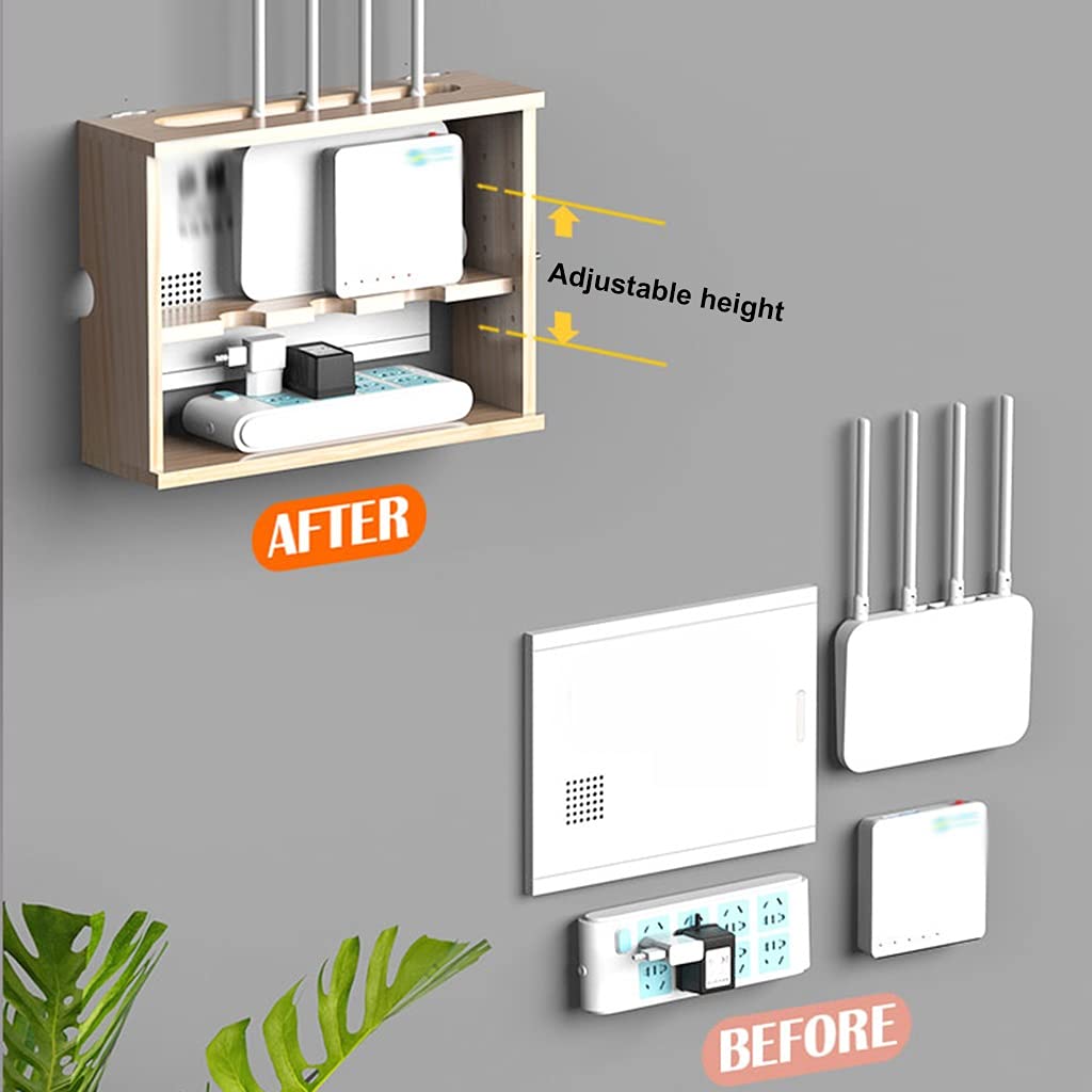 Wireless Router Shelf - Wall Mounted WiFi Router Organizer with Storage for Living Room, Set Top Box, Decorative Storage - Easy to Install for Home & Office Network Setup
