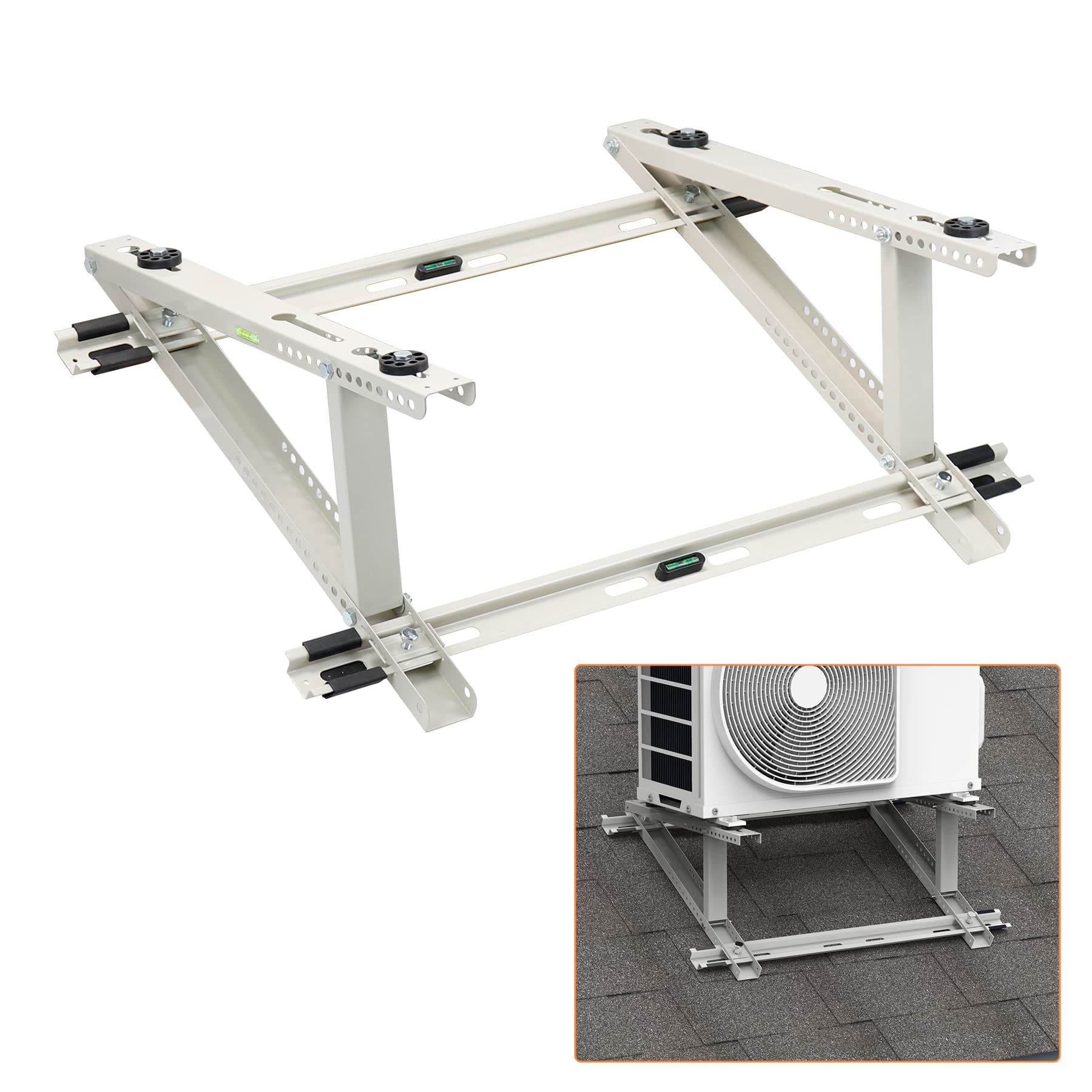 Universal Rooftop Mount Bracket for Ductless Mini Split AC/Heat Pump - Adjustable Angle Design Fits 9000-24000 BTU Condenser Units - Stable Leveling Solution for Home & Commercial HVAC Installation