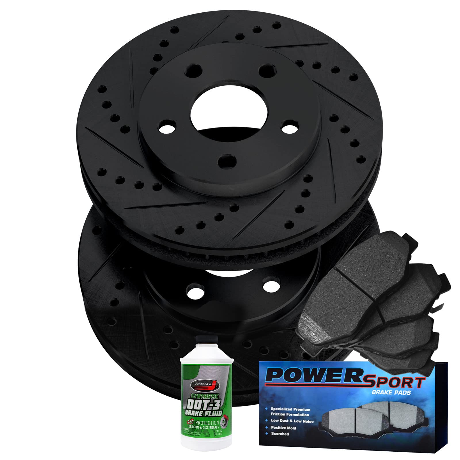High-Performance Power Sport Front Brake Pads and Rotors Kit - Semi-Metallic Braking System - Compatible with 2016-2021 Honda Civic - Perfect for Daily Commuting & Performance Driving