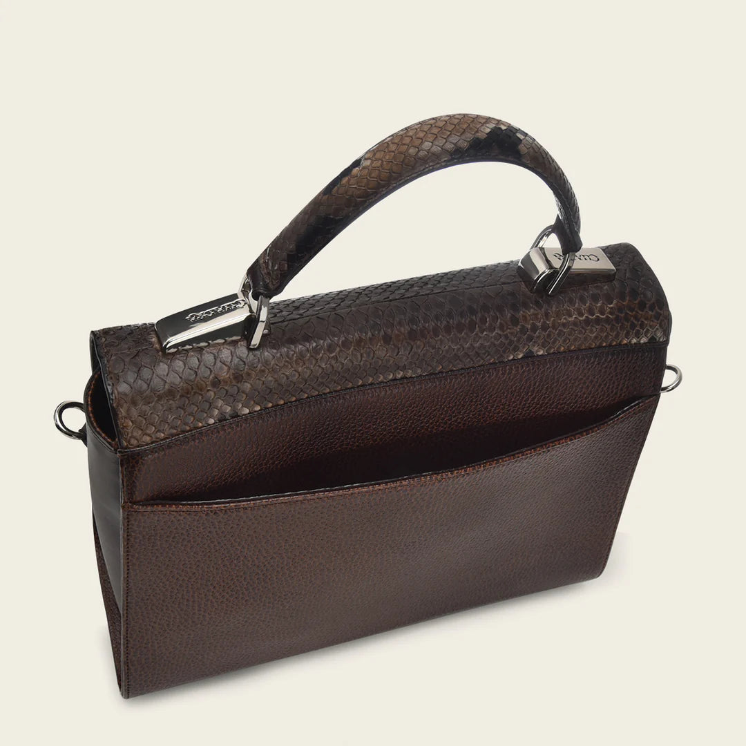 BOD95PH Fashionable Women's Chocolate Brown Python Print Tote Bag - Elegant Dressy Handbag for Work, Travel & Shopping